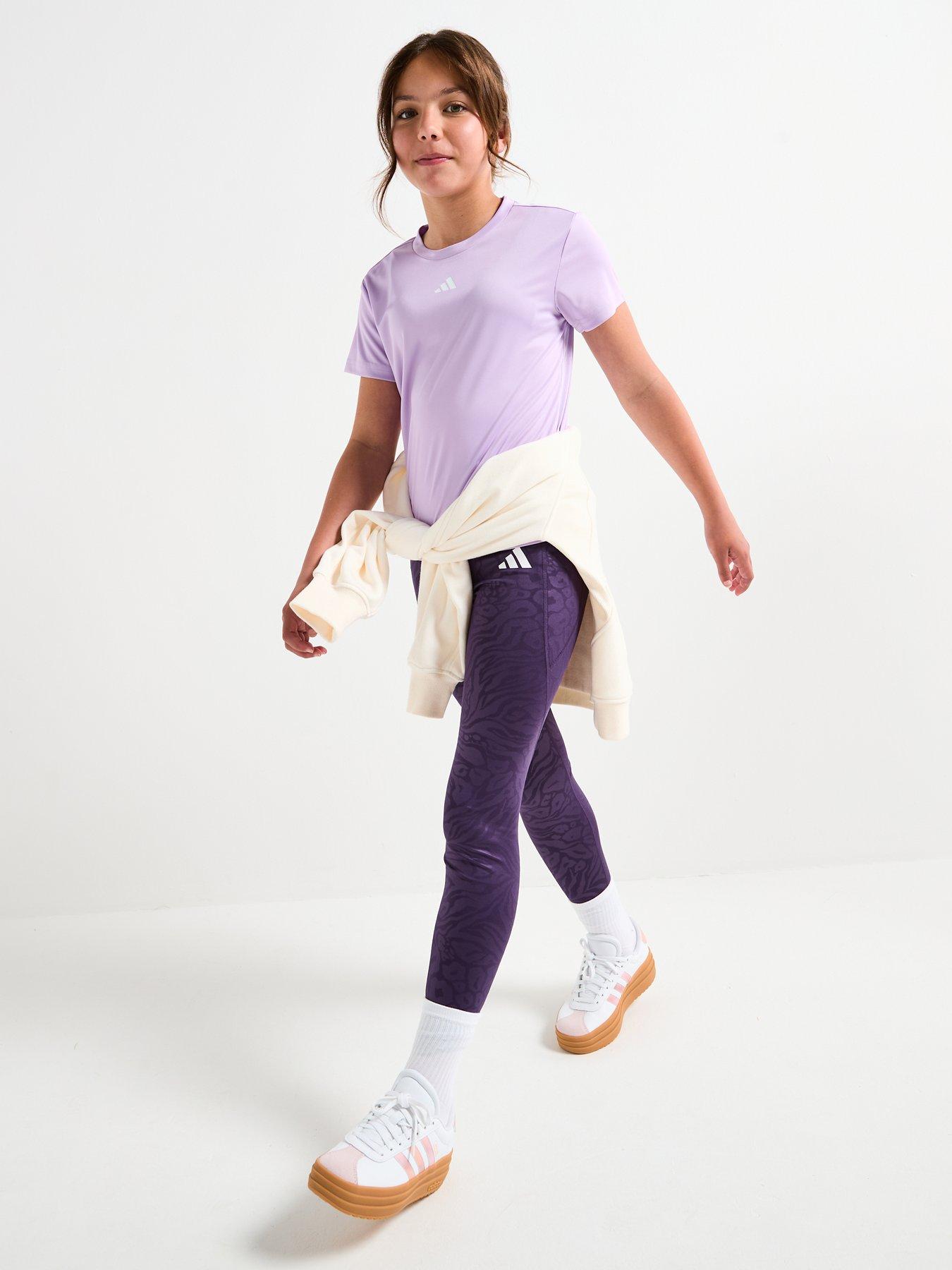  image of adidas-girls-junior-training-optime-print-tights-purple