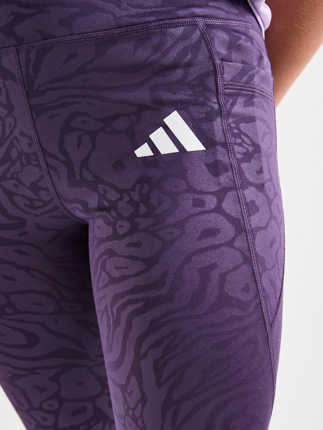  image of adidas-girls-junior-training-optime-print-tights-purple