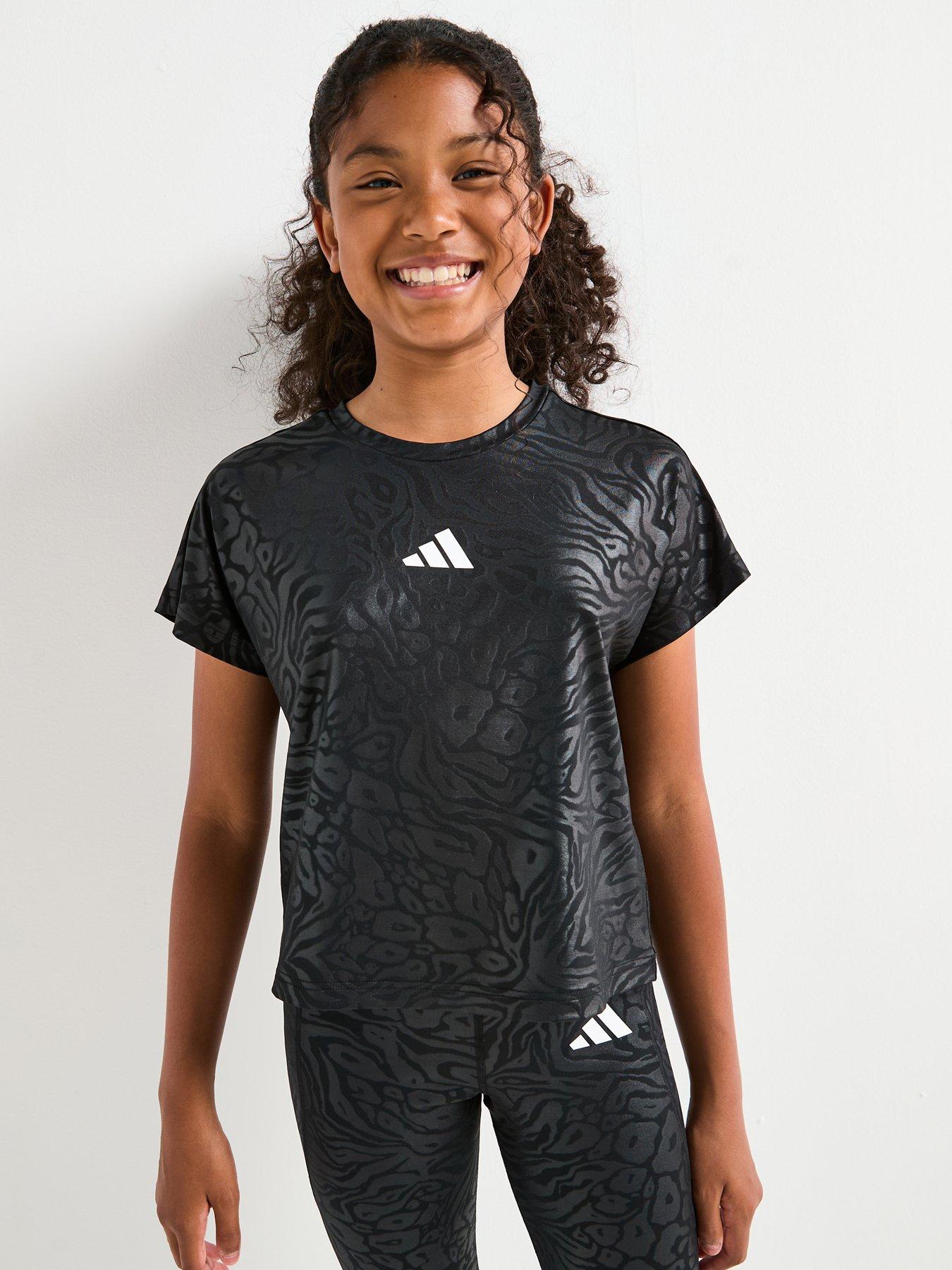Image 1 of 6 of adidas Girls Junior Training Print T-Shirt - Black