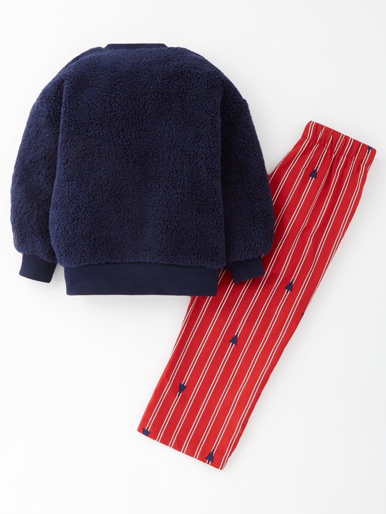 Image 3 of 6 of The Very Collection Kids Family Christmas Pj Borg Sweat And Xmas Tree Wide Leg Trousers - Navy