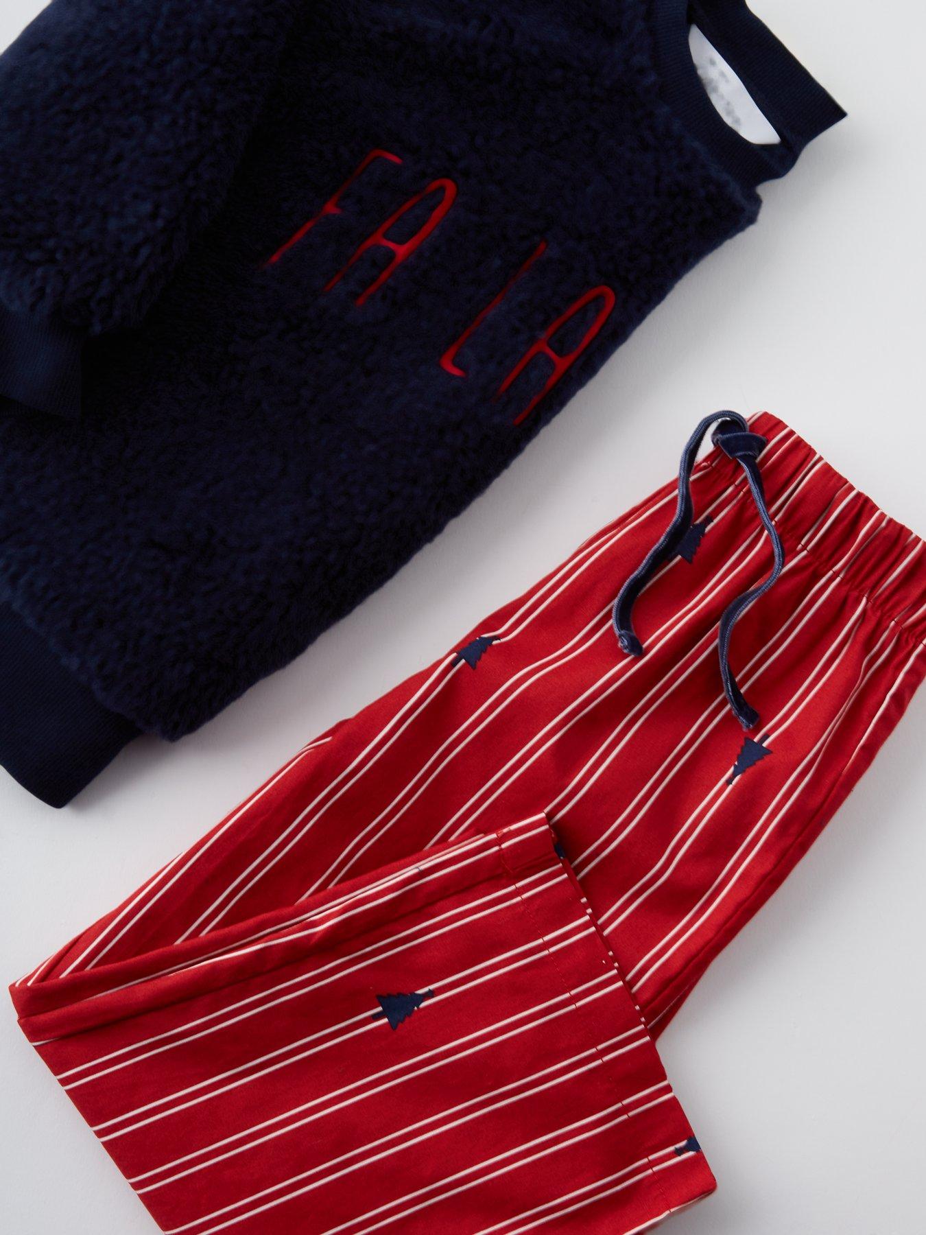 Image 6 of 6 of The Very Collection Kids Family Christmas Pj Borg Sweat And Xmas Tree Wide Leg Trousers - Navy