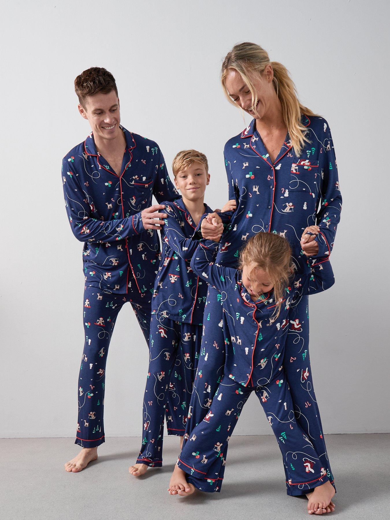 undefined Kids Family Christmas Pj Printed Christmas Ski Jersey Revere Set - Navy