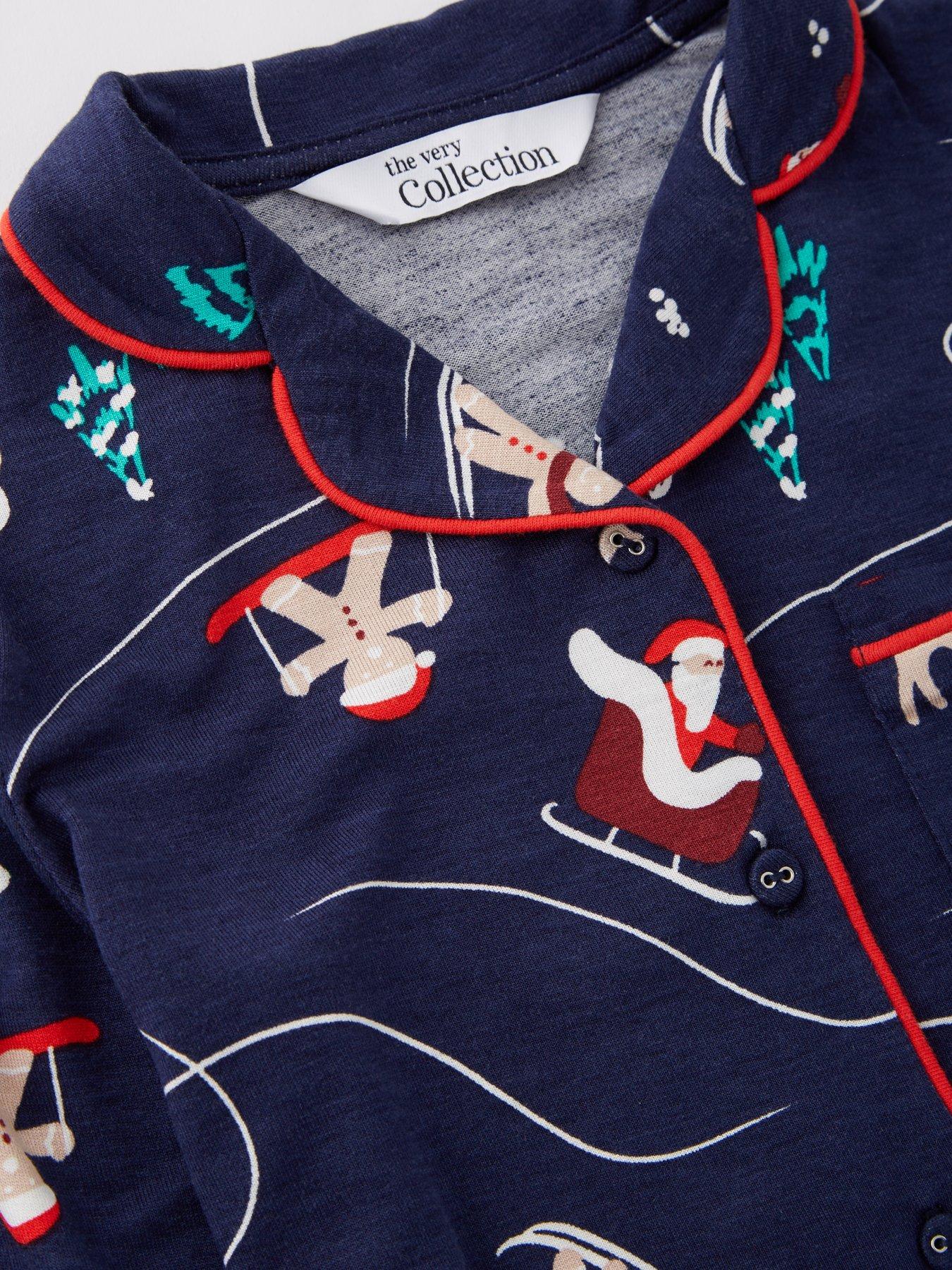 Image 4 of 6 of The Very Collection Kids Family Christmas Pj Printed Christmas Ski Jersey Revere Set - Navy
