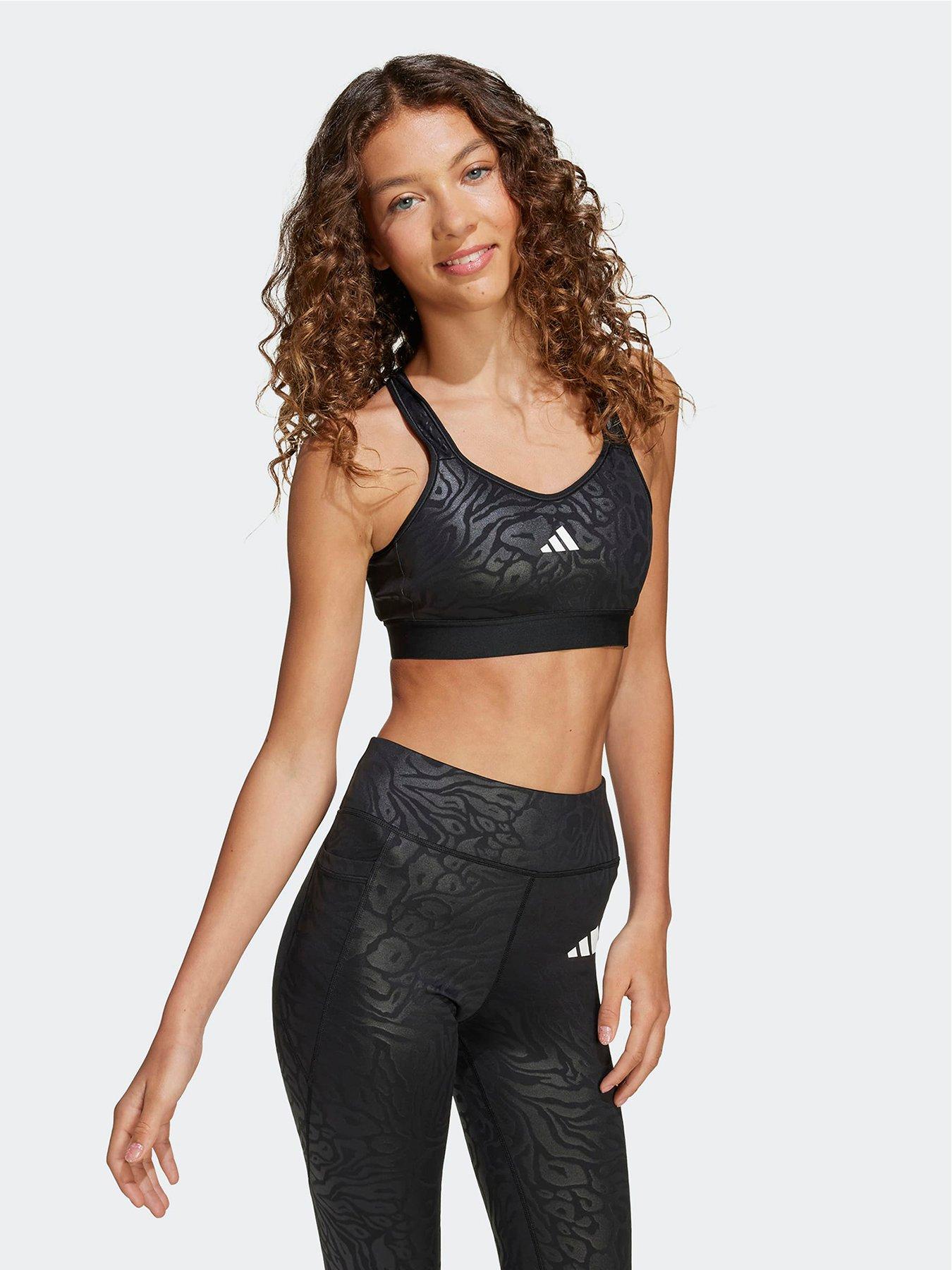 Image 1 of 5 of adidas Girls Junior Training Print Sports Bra - Black