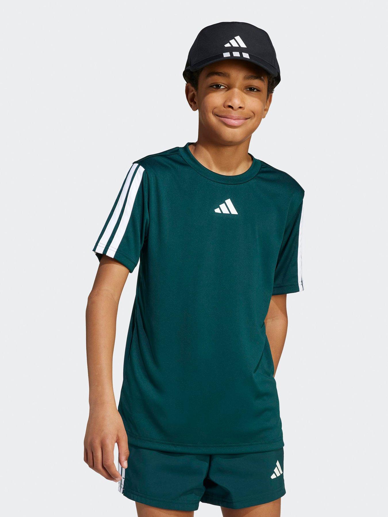 adidas Boys Junior Training Essentials 3 Stripe T-Shirt - Navy