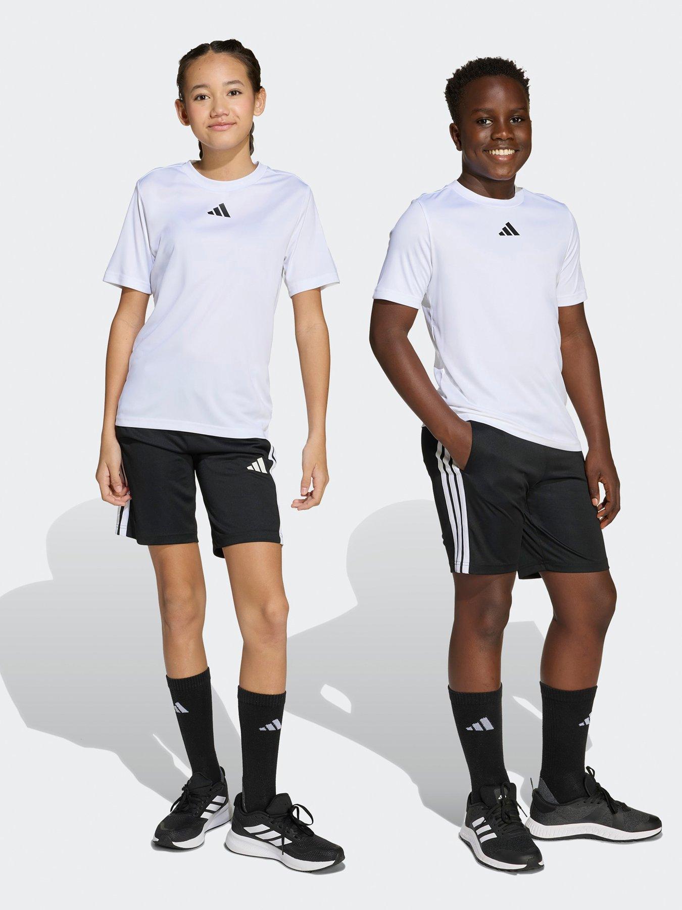undefined Unisex Junior Training Essentials 3 Stripe T-Shirt  &  Short Set - White