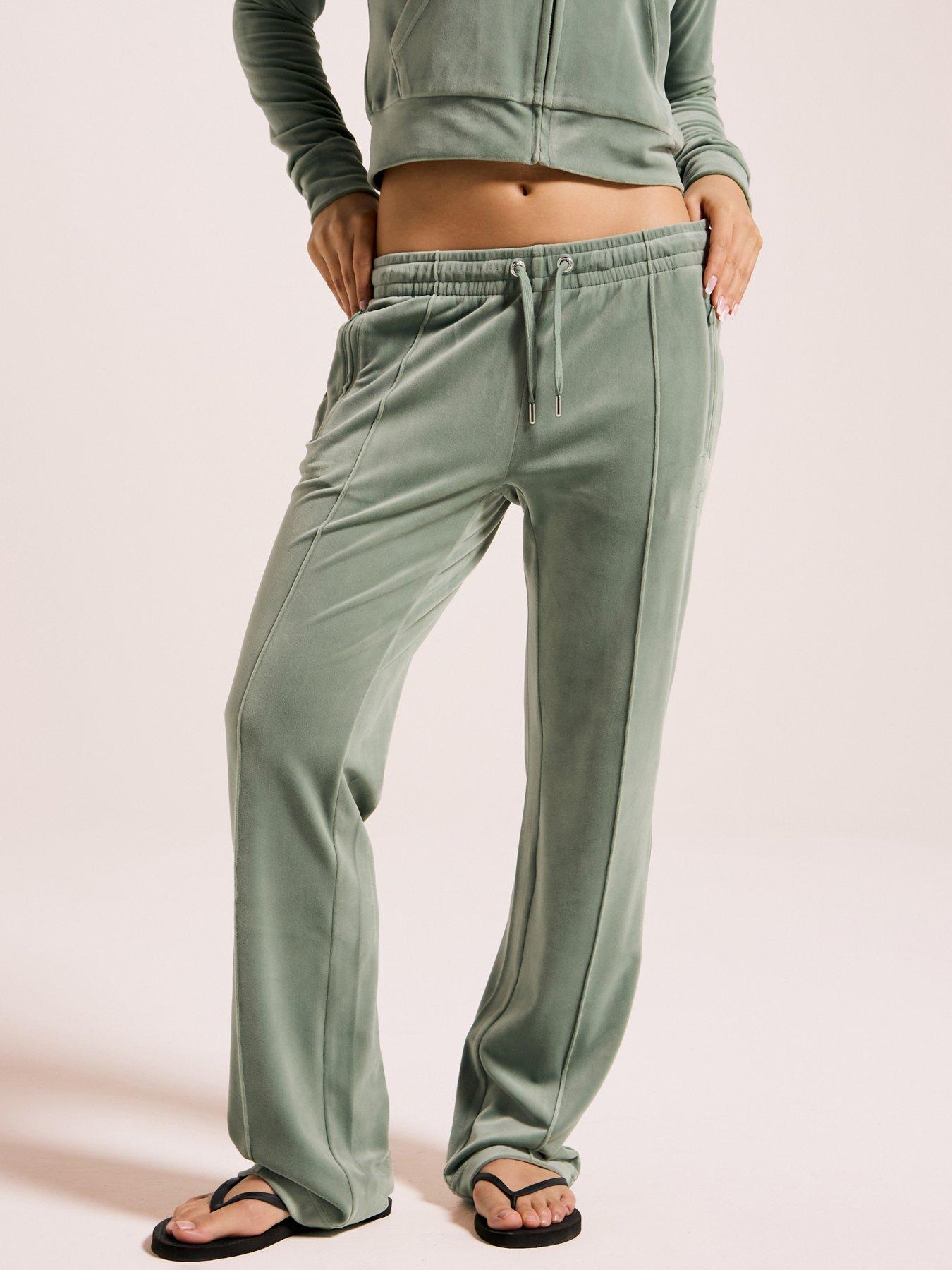 undefined Velour Track Pant With Diamante Branding - Green