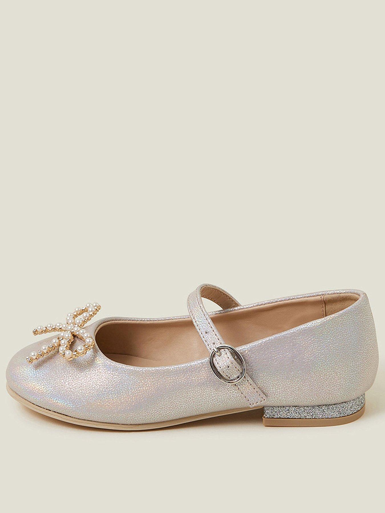  image of accessorize-girls-pearl-bow-mini-heel-shoes-pink