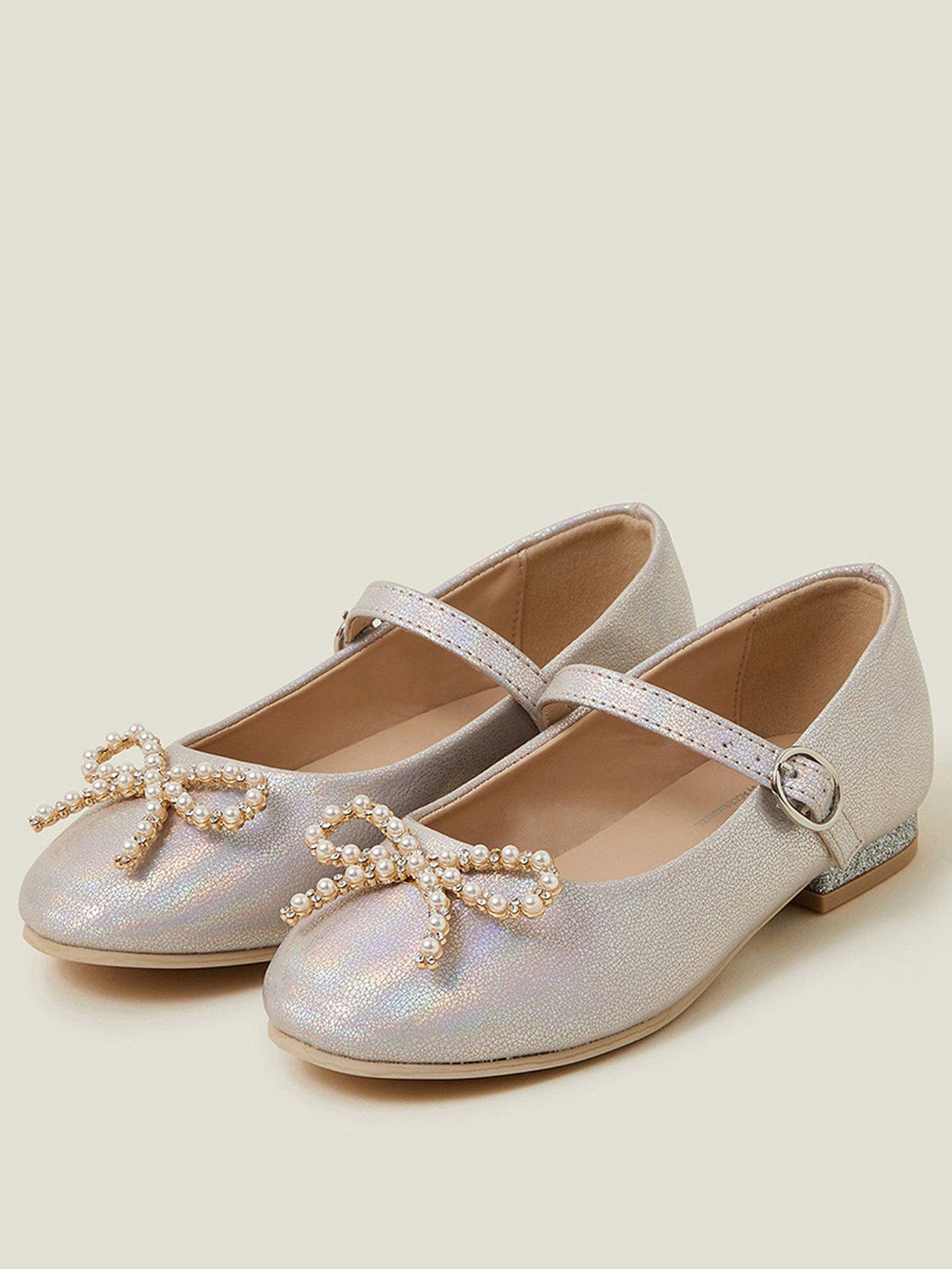  image of accessorize-girls-pearl-bow-mini-heel-shoes-pink