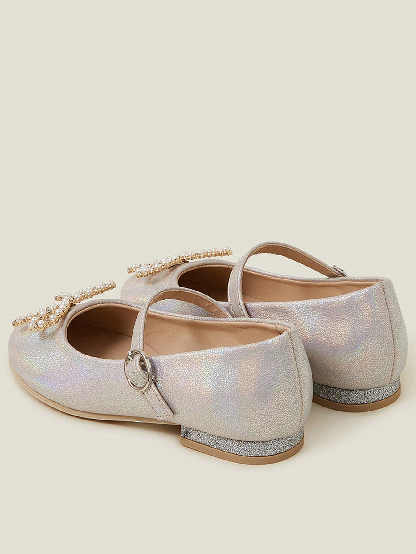  image of accessorize-girls-pearl-bow-mini-heel-shoes-pink