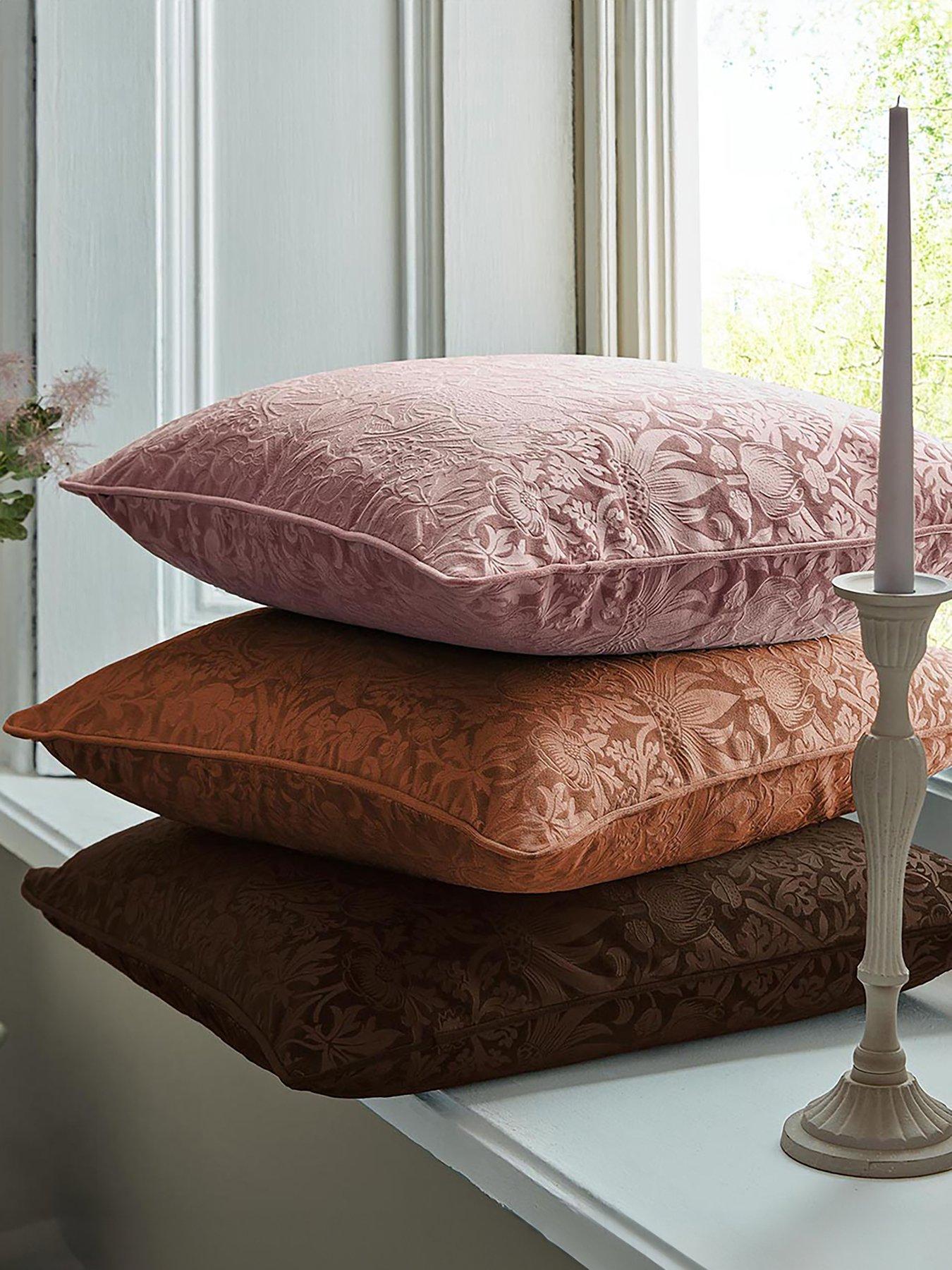 undefined Strawberry Thief Embossed Cushion in Chocolate