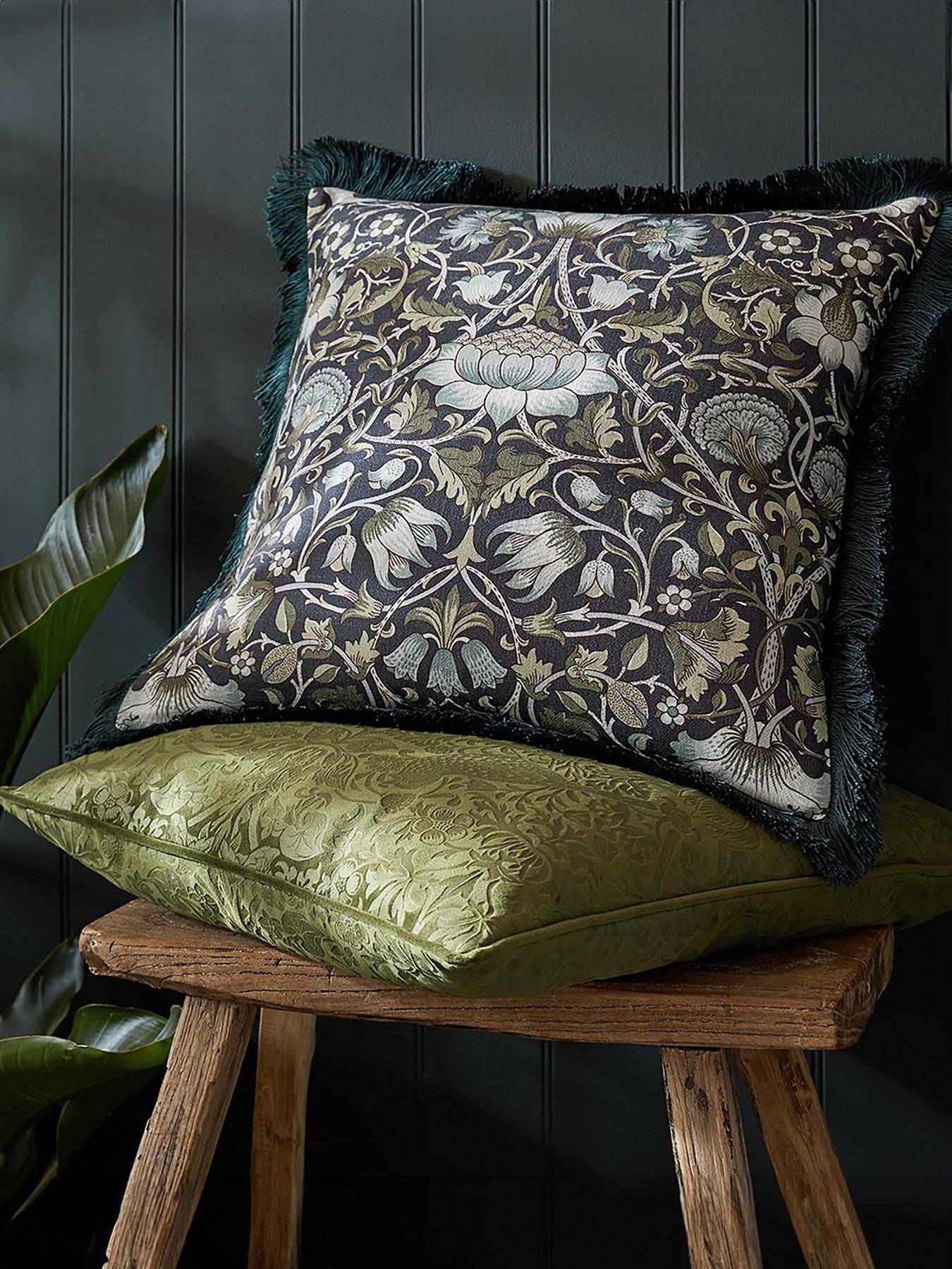 Image 1 of 2 of William Morris at Home Strawberry Thief Embossed Cushion in Olive