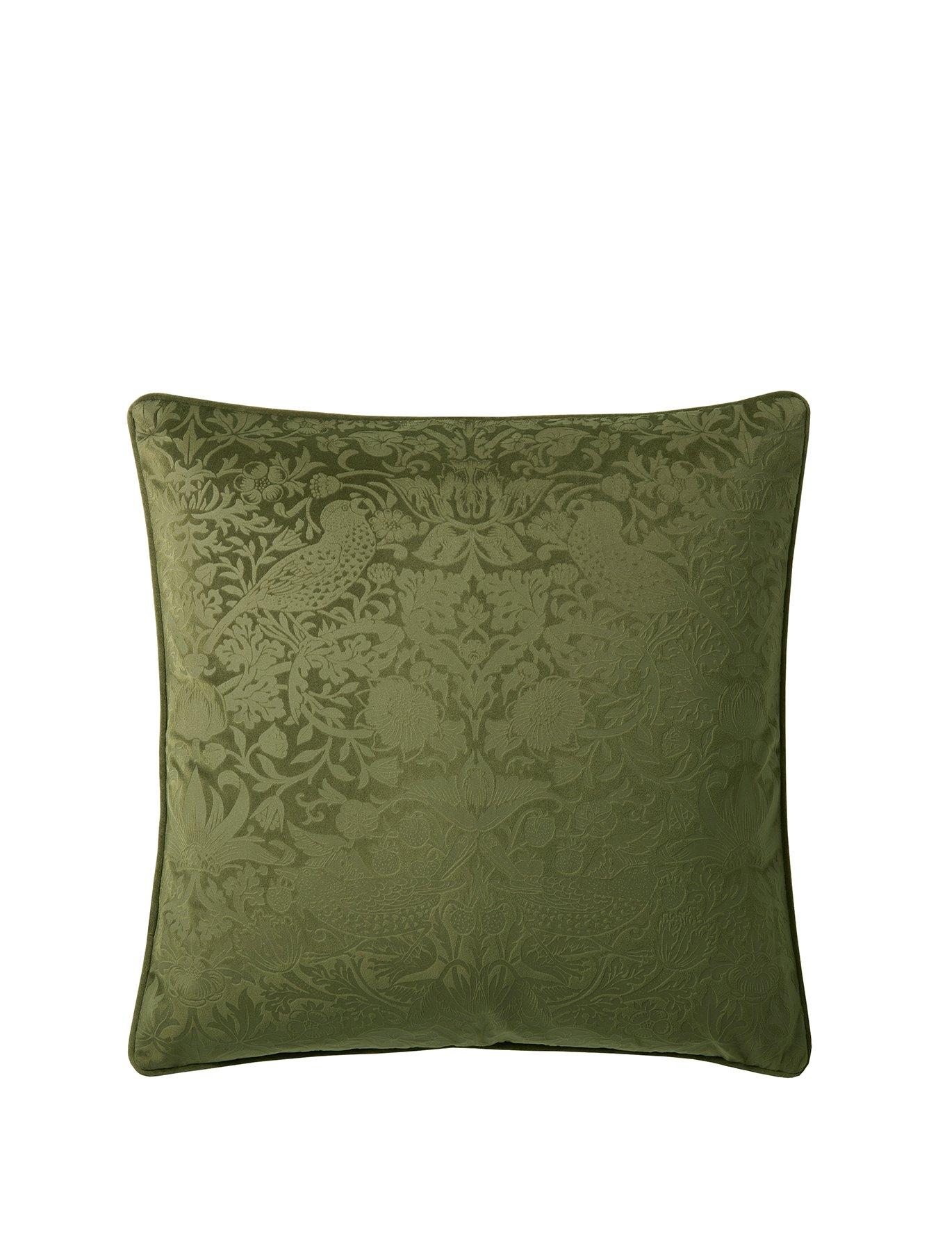 Image 2 of 2 of William Morris at Home Strawberry Thief Embossed Cushion in Olive
