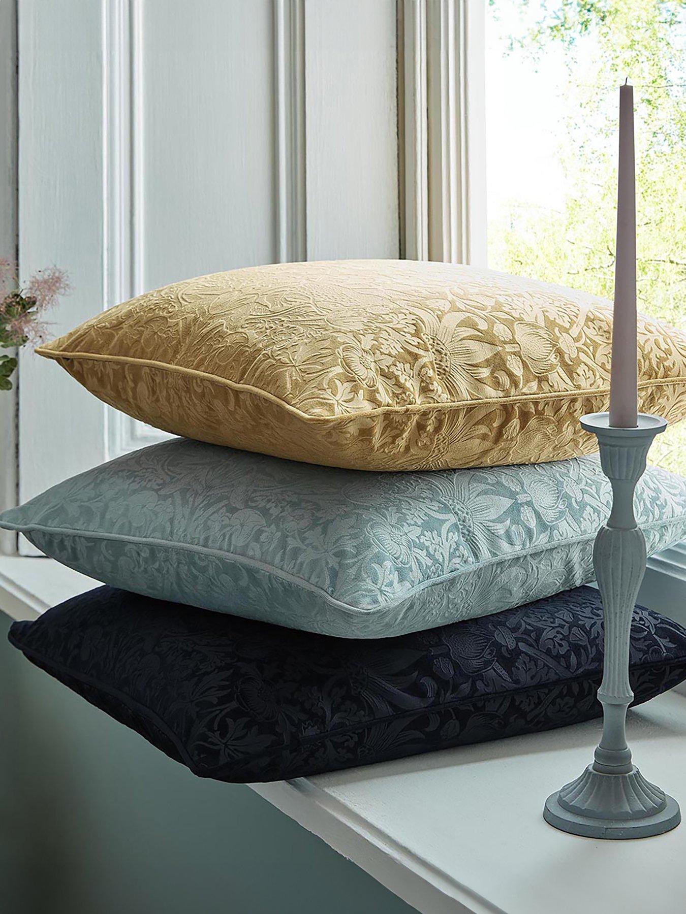 Image 1 of 2 of William Morris at Home Strawberry Thief Embossed Cushion in Prussian Blue