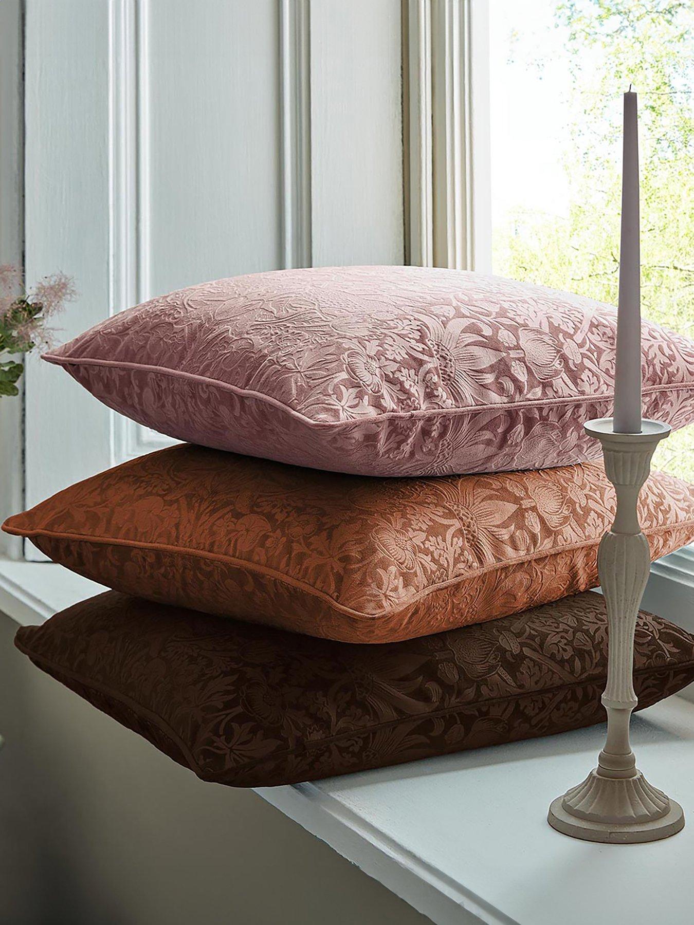 front image of william-morris-at-home-strawberry-thief-embossed-cushion-in-saffron