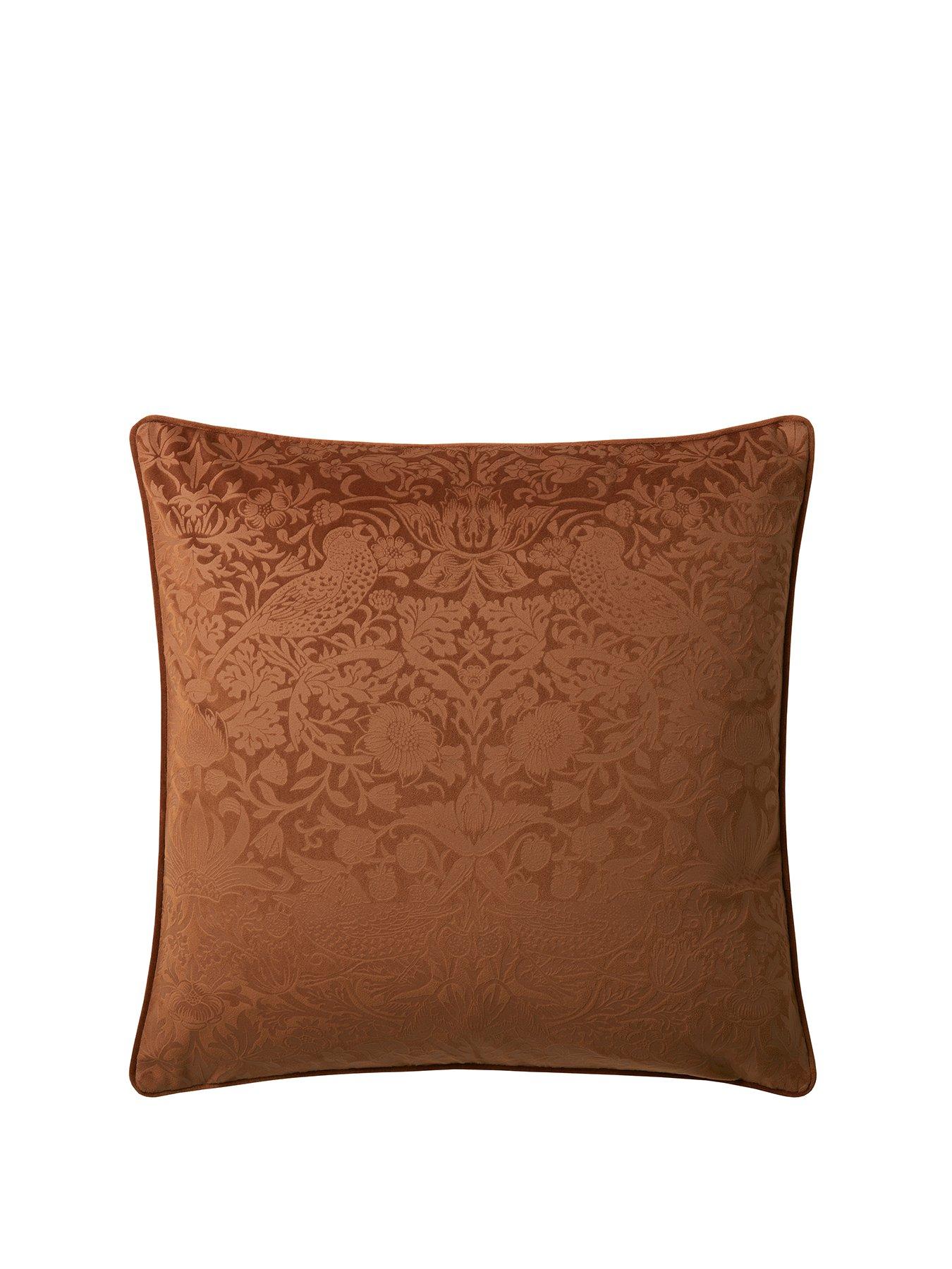 stillFront image of william-morris-at-home-strawberry-thief-embossed-cushion-in-saffron