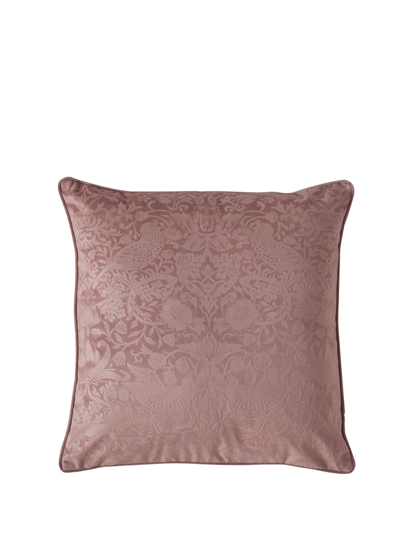 stillFront image of william-morris-at-home-strawberry-thief-embossed-cushion-in-tearose