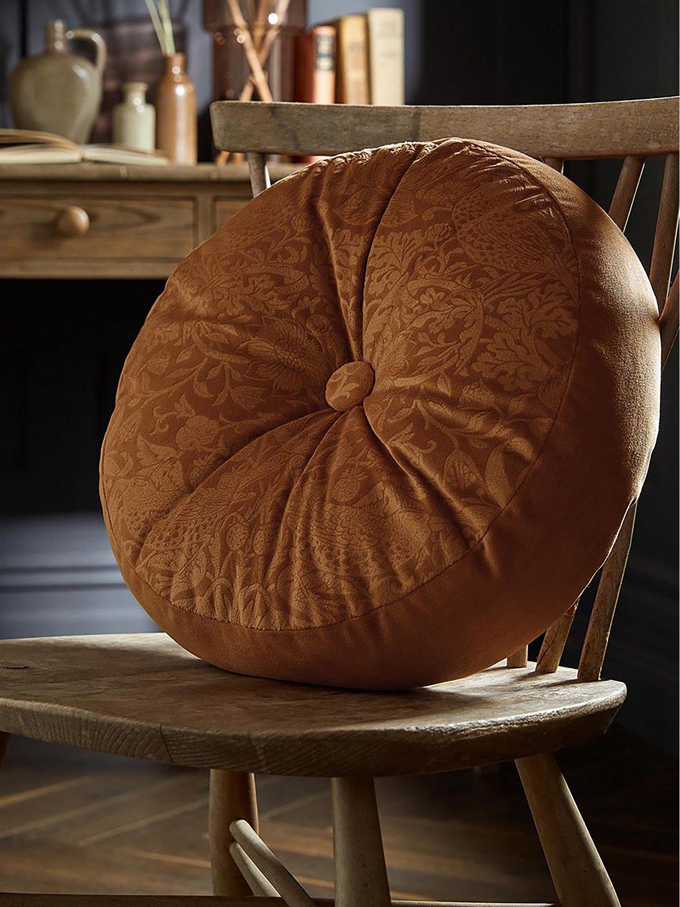 william-morris-at-home-strawberry-thief-embossed-circular-cushion--saffron