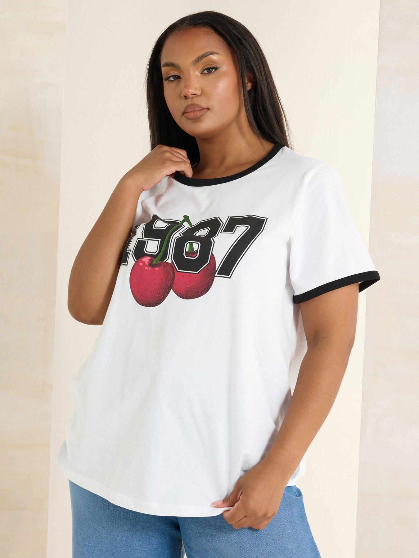 undefined Curve Cherry Placement T-Shirt - White
