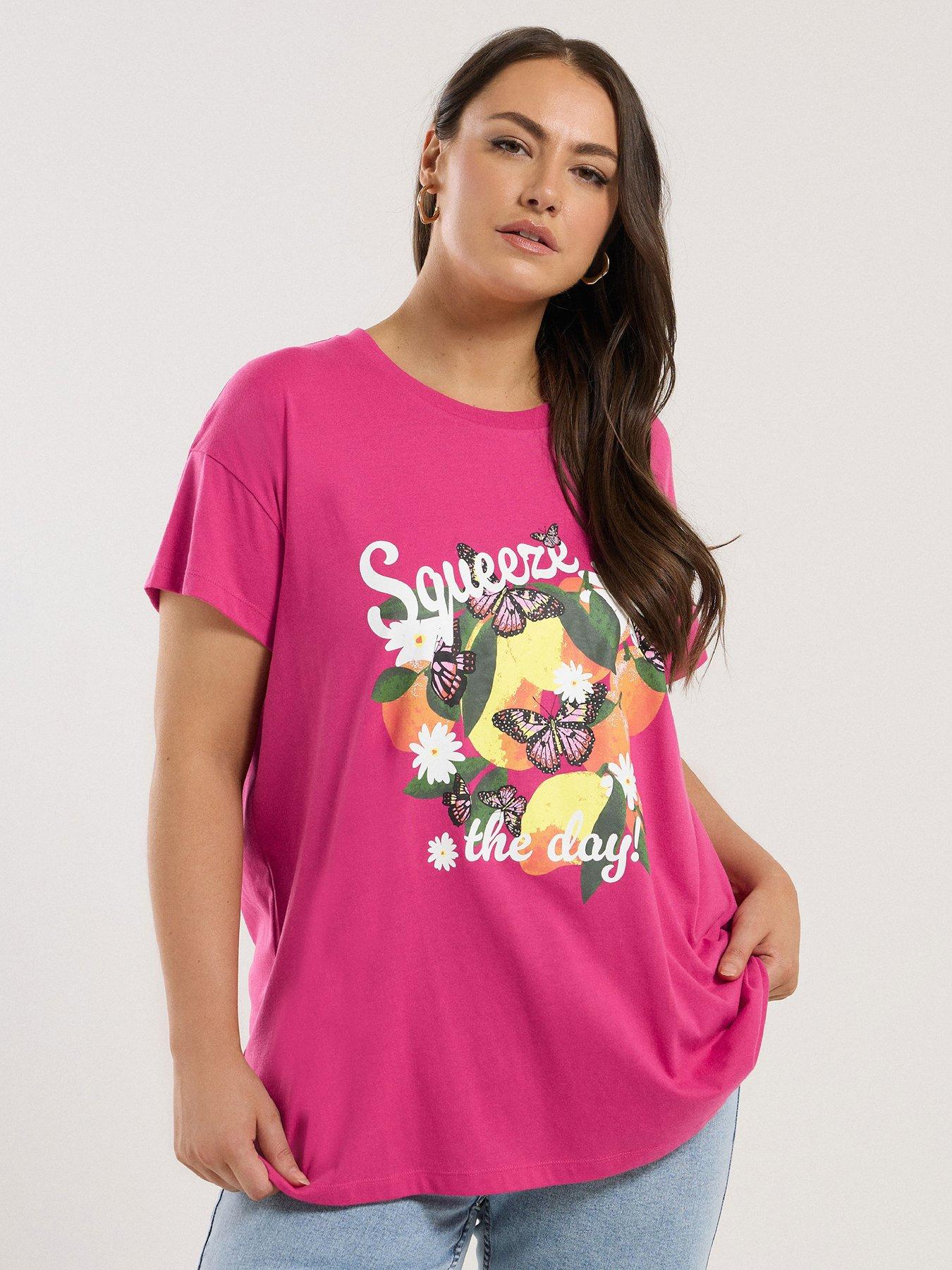 undefined Curve Placement Print T-Shirt - Pink