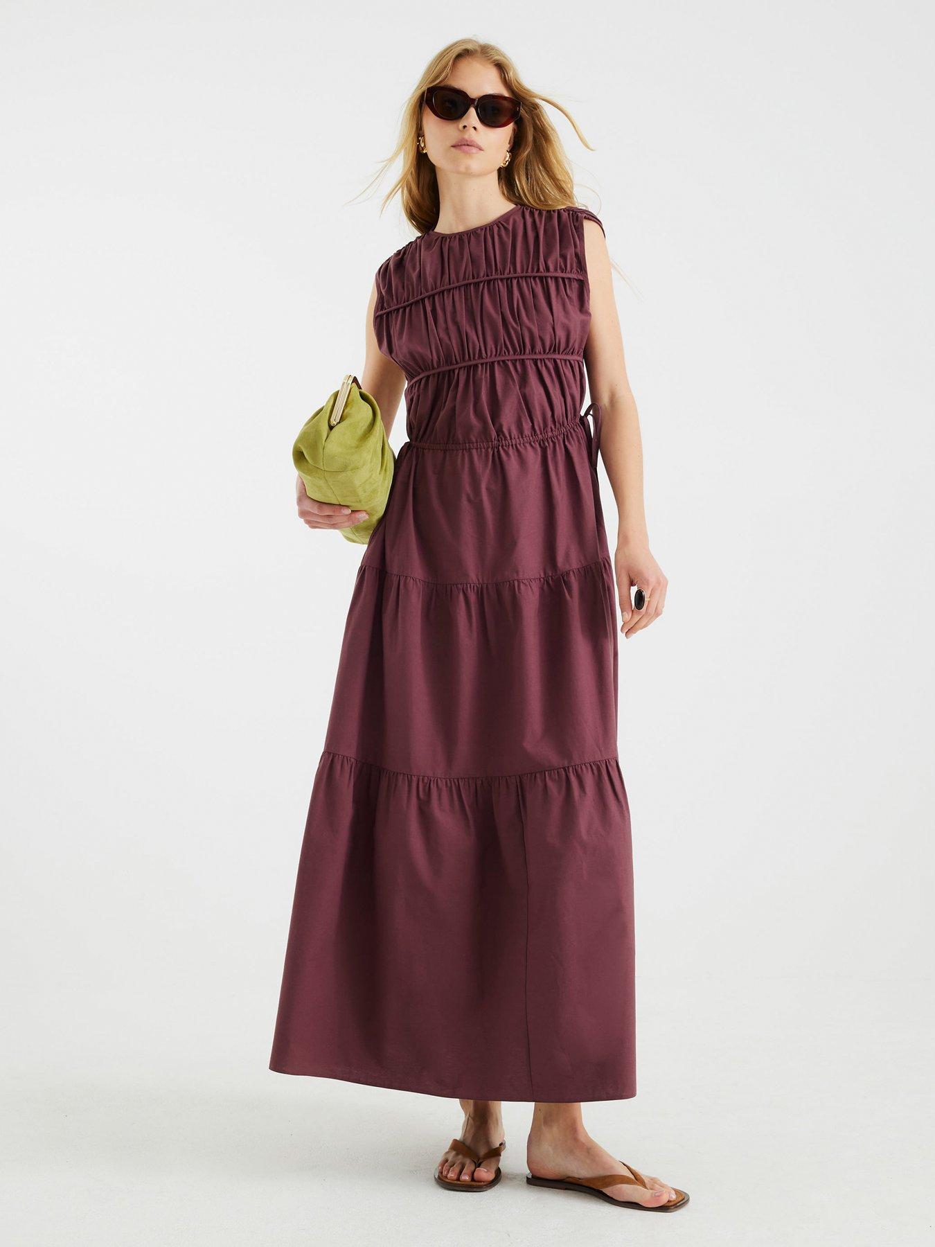 River Island Draw String Tiered Maxi Dress - Purple