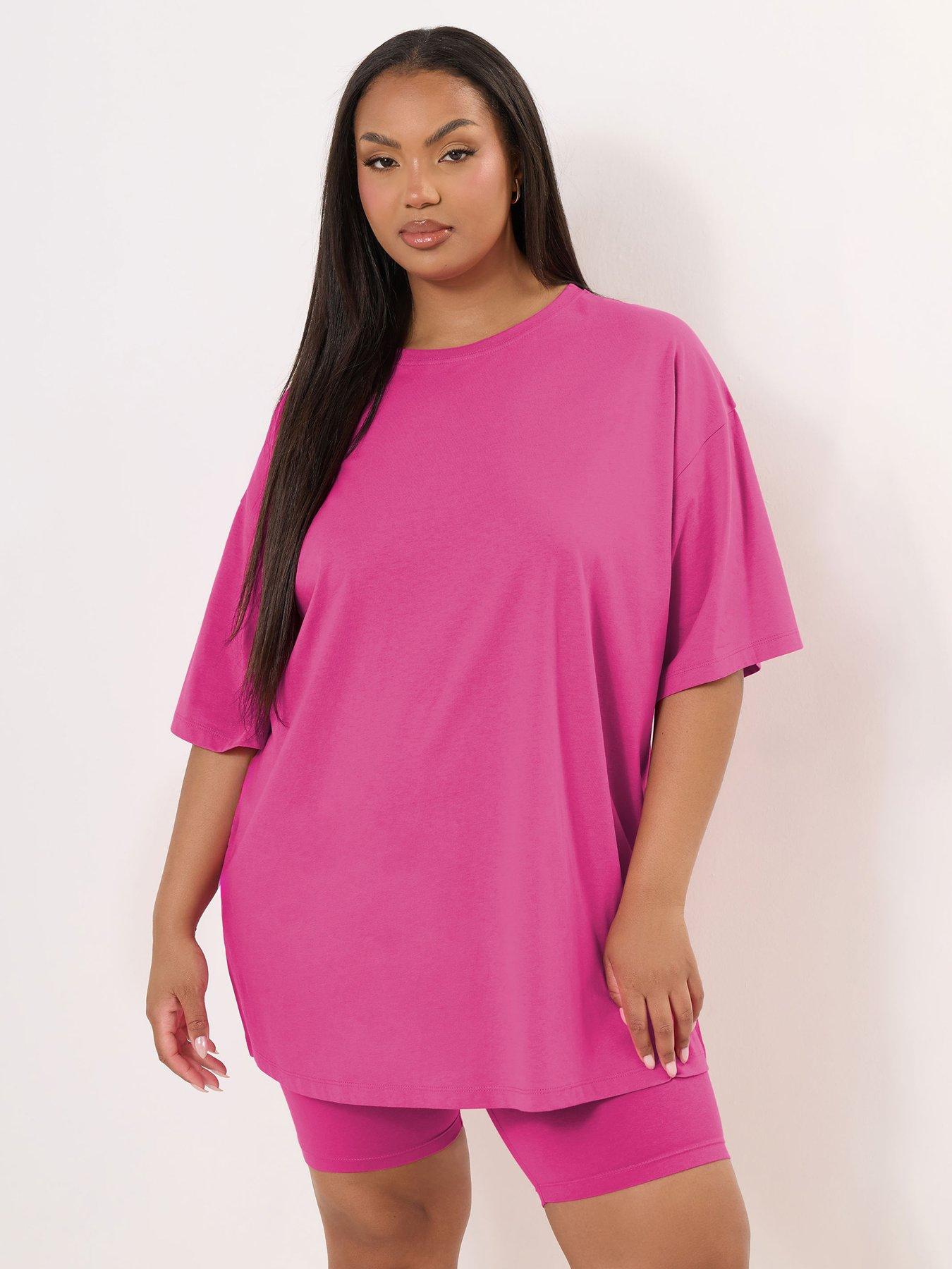 undefined Curve Relaxed Longline T-Shirt - Pink