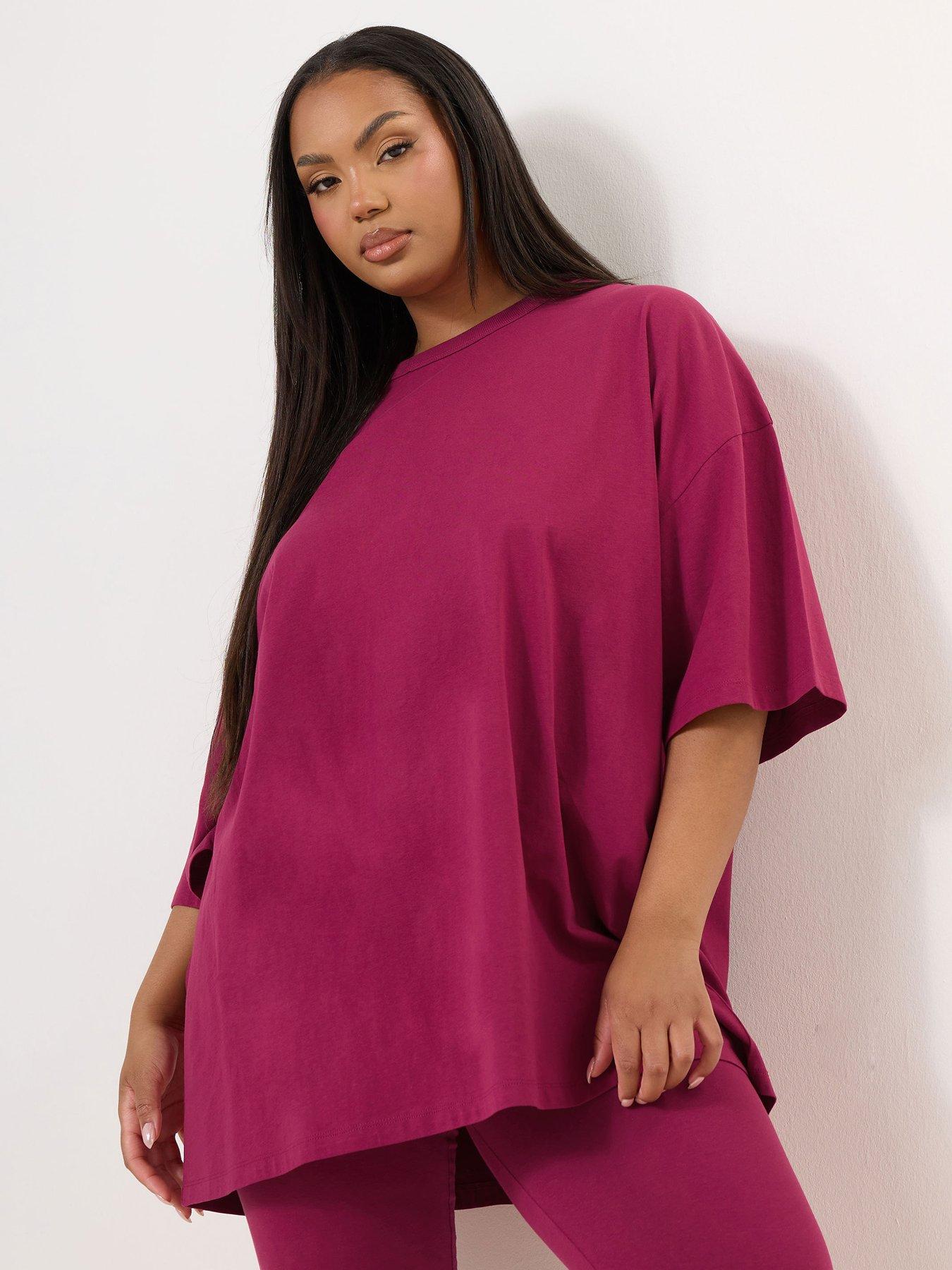 undefined Curve Relaxed Longline T-Shirt - Pink