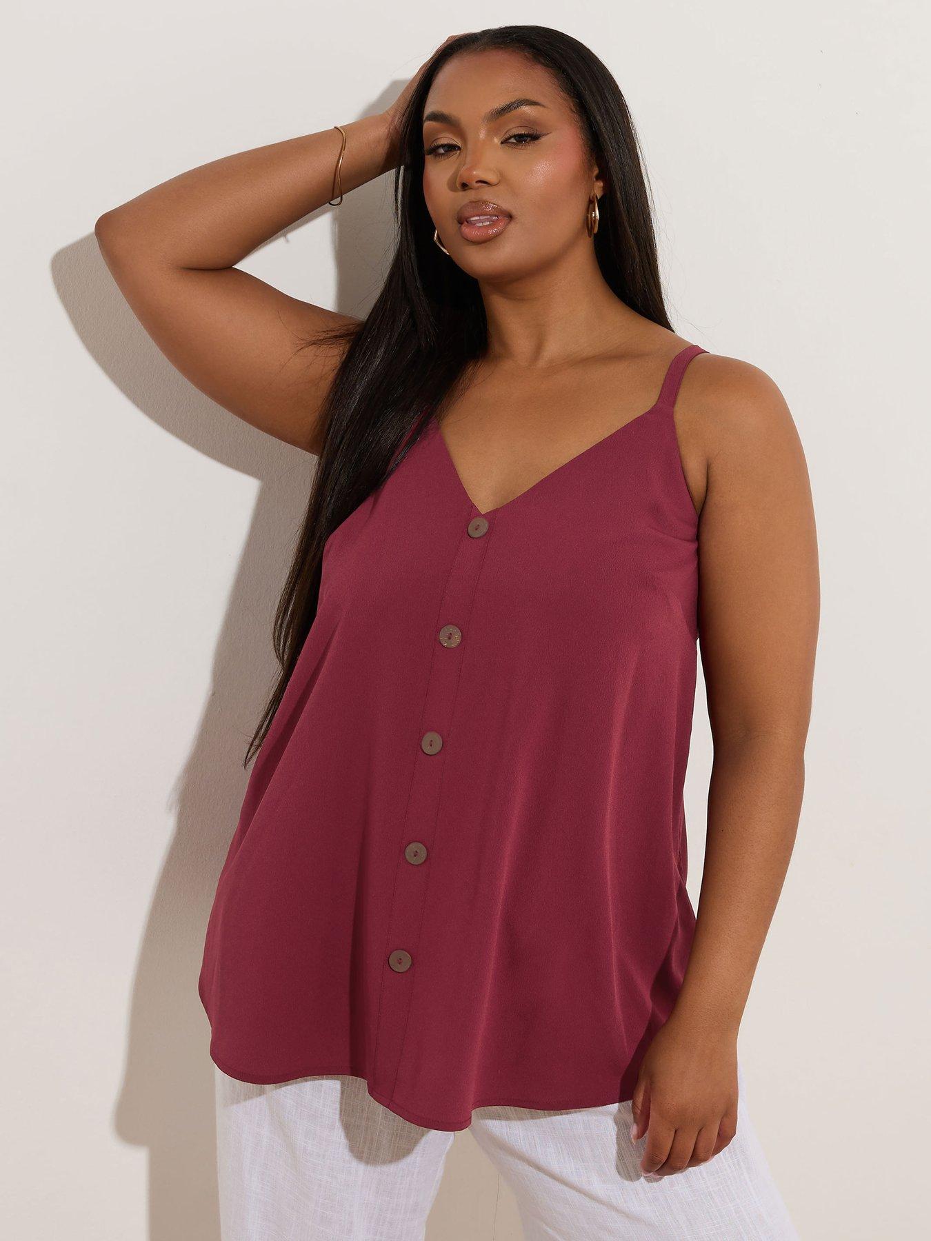 undefined Curve Button Woven Cami - Red