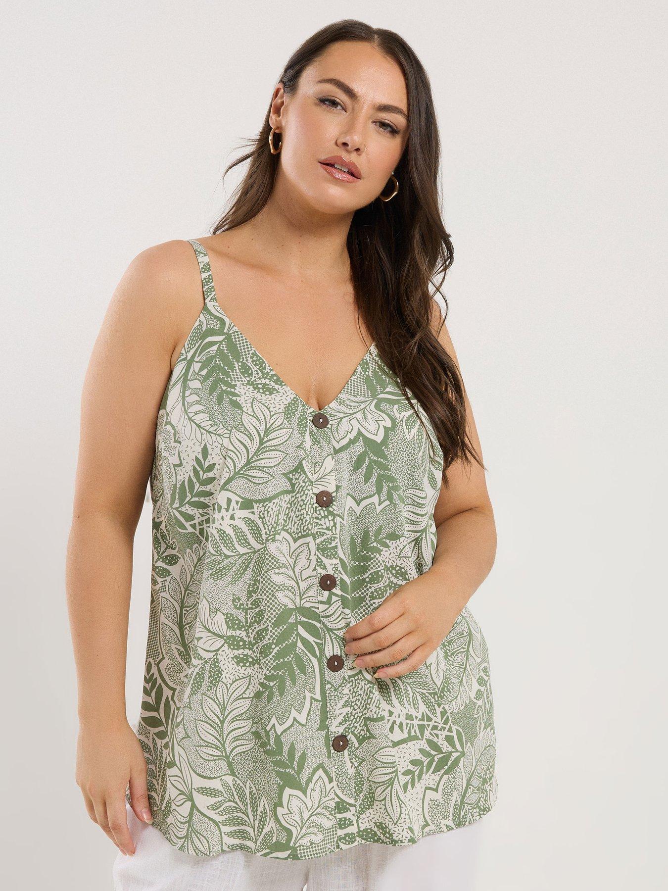 undefined Curve Button Woven Cami - Green
