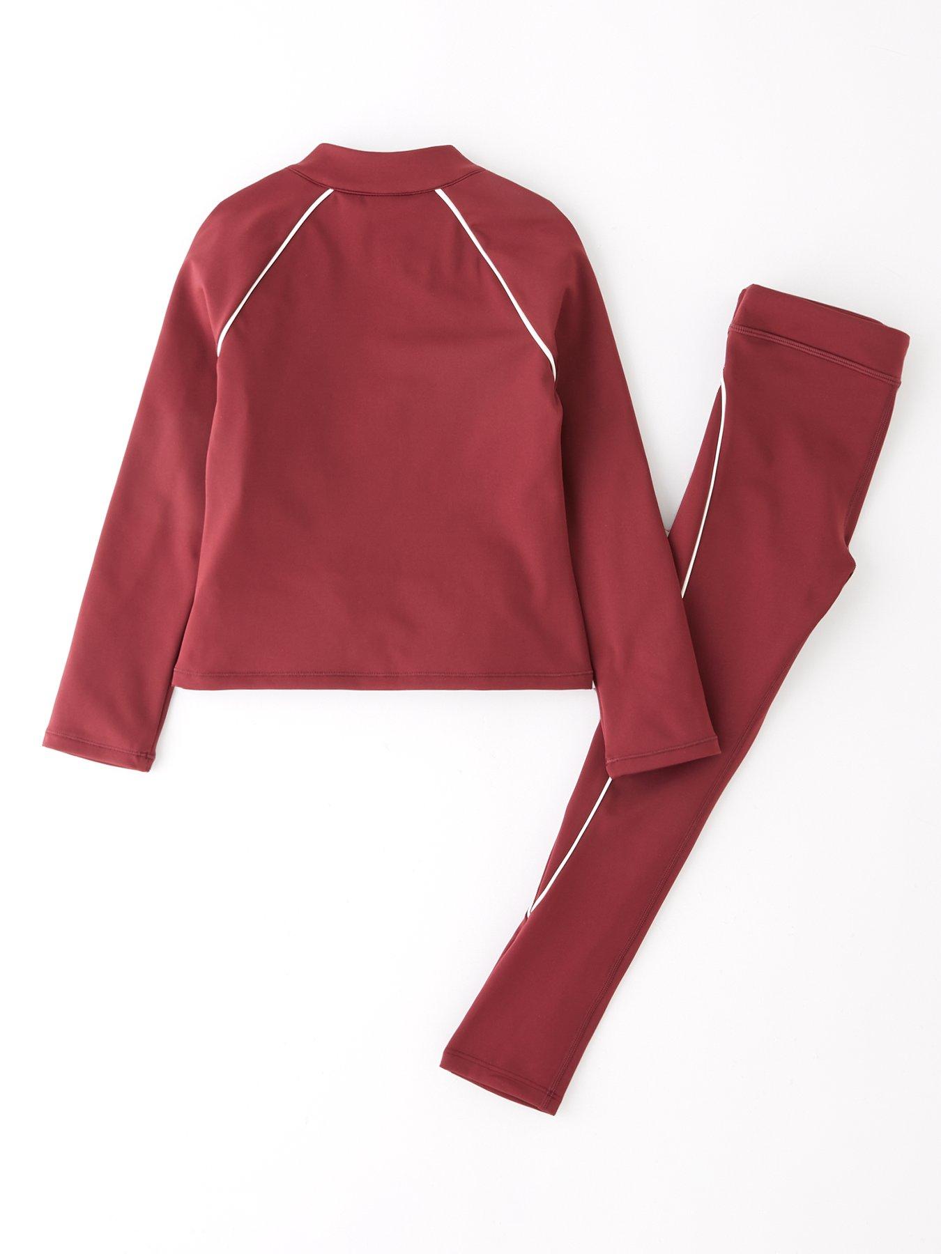 Image 2 of 4 of The Very Collection Girls Sportswear Half Zip Up Long Sleeve Top and Legging Set - Burgundy/Red
