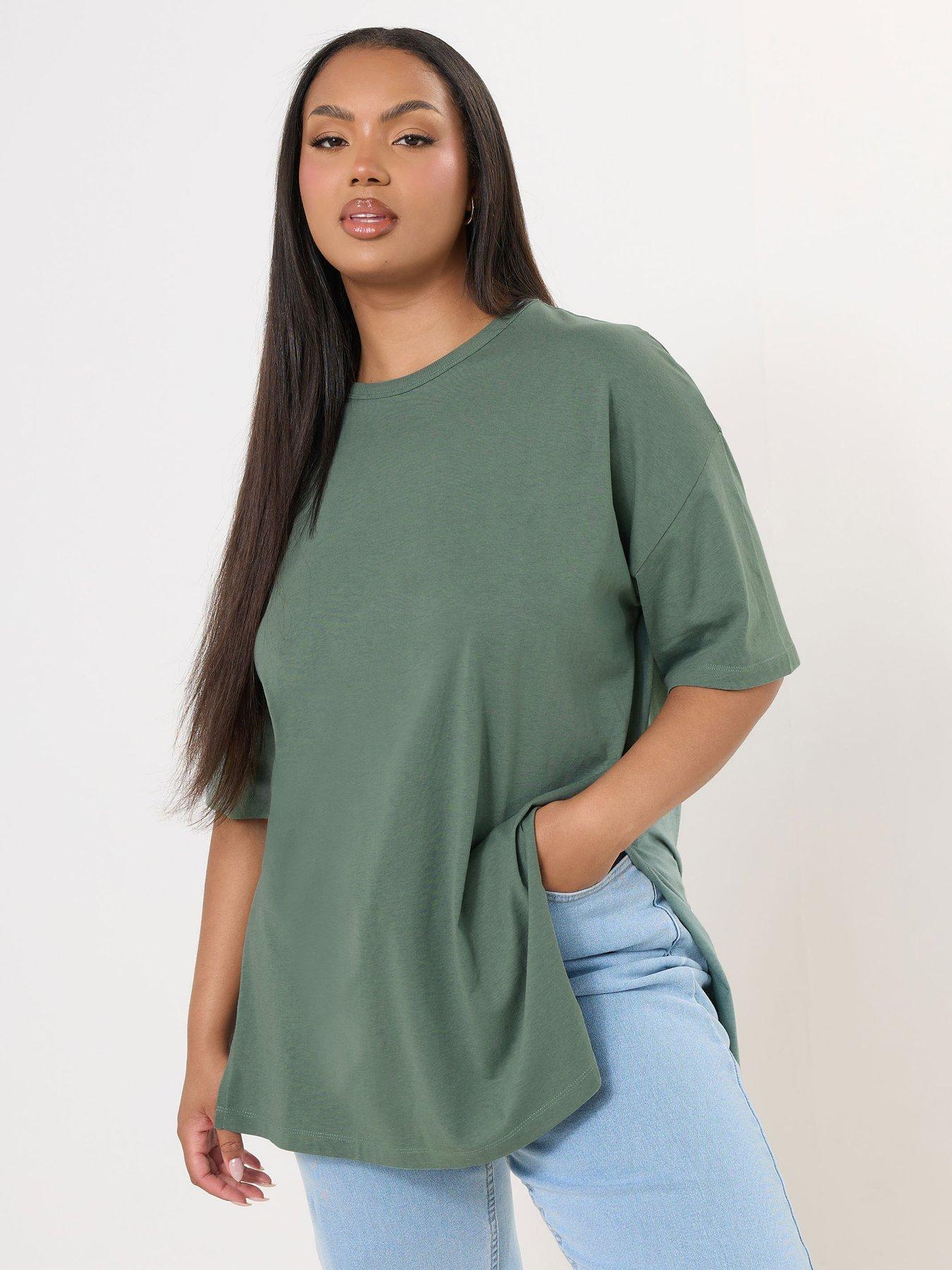 yours-curve-oversized-side-split-t-shirt-green