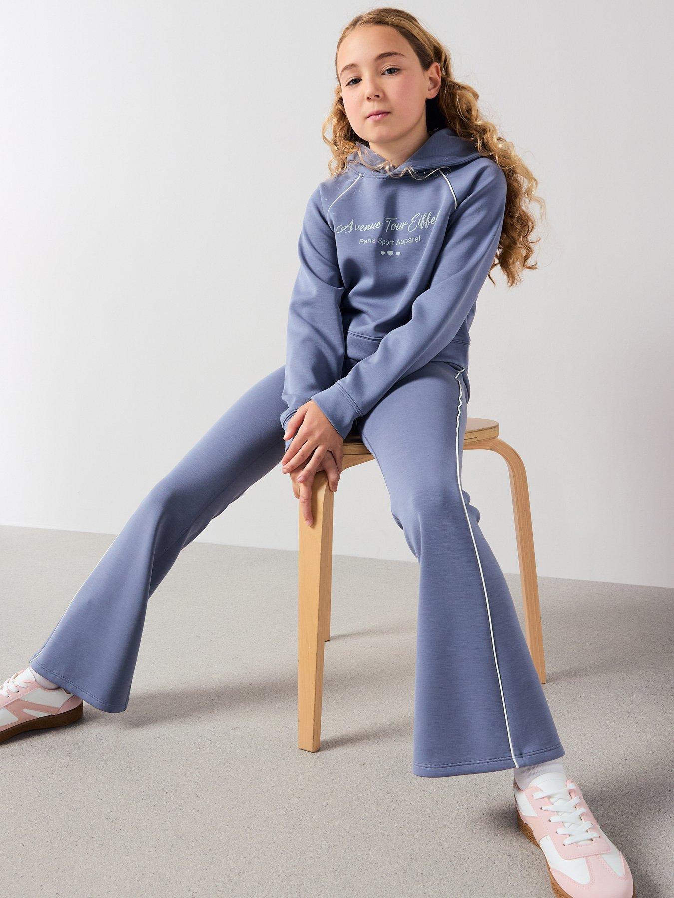 the-very-collection-girls-loose-fitting-soft-touch-top-and-wide-leg-trouser-set-blue