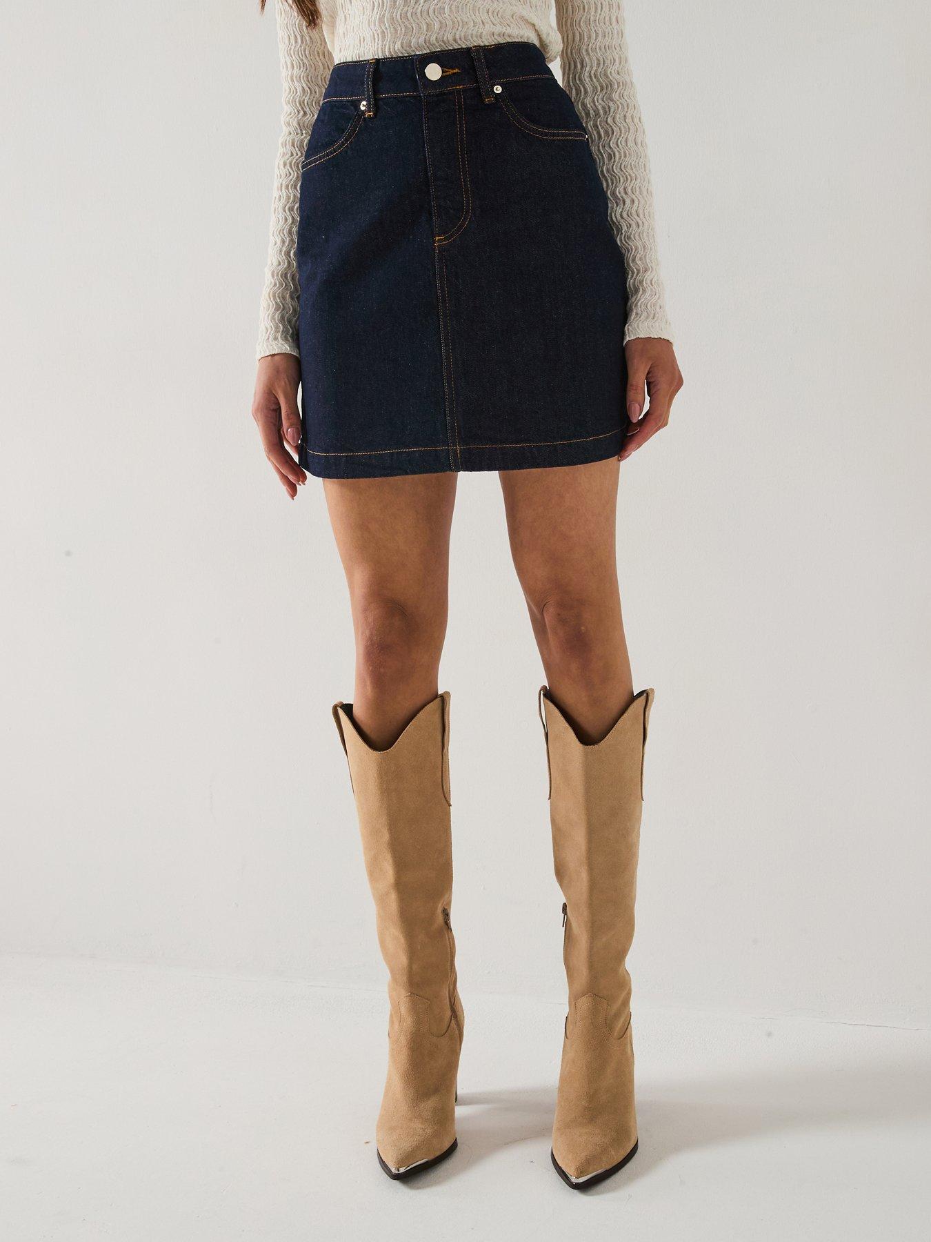 undefined Rinse Denim Mini Skirt - Dark Wash