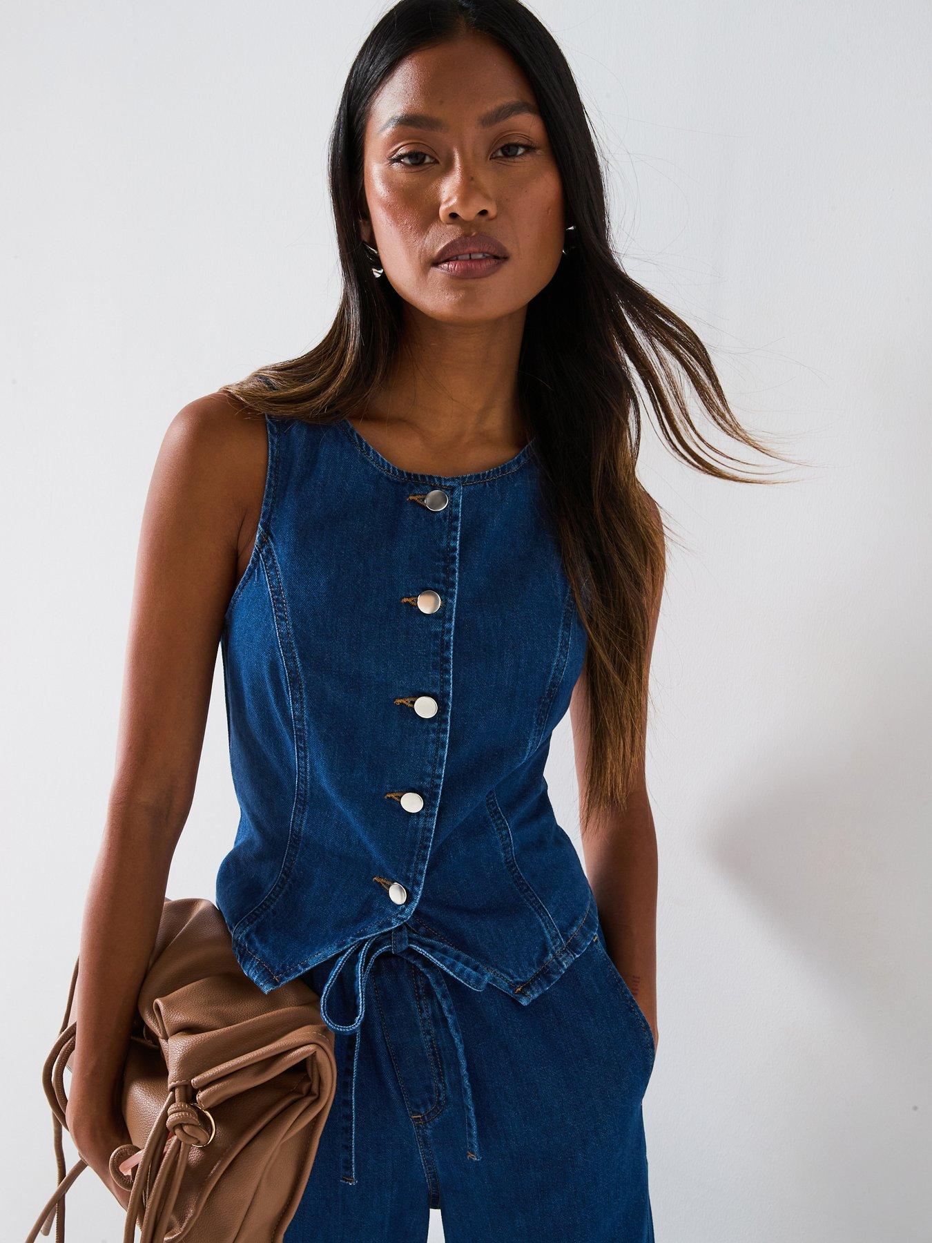 V by Very Seam Detail Denim Co-Ord Top - Dark Wash