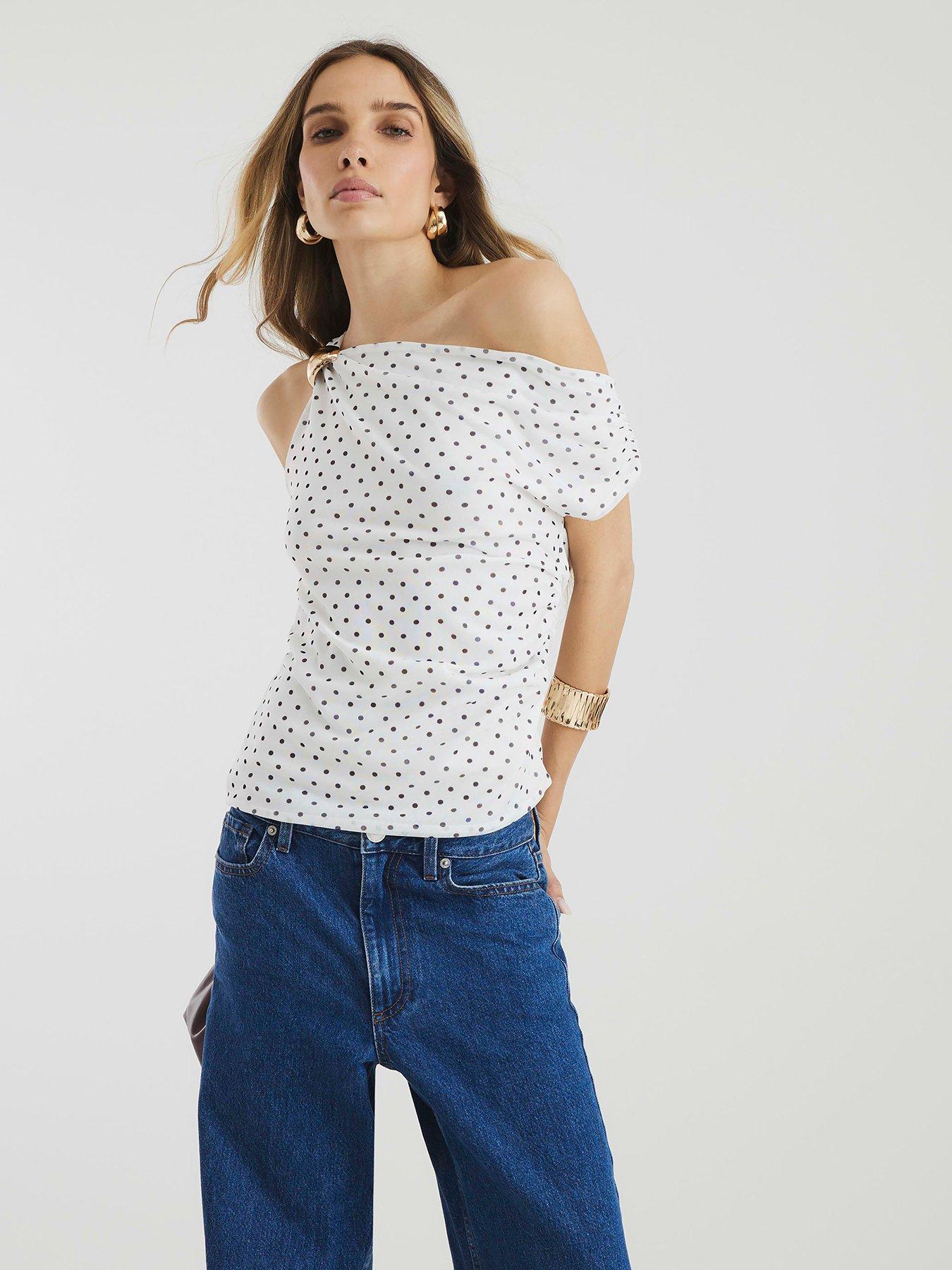 River Island Mesh Sleeveless Polka Dot Mesh Top - White