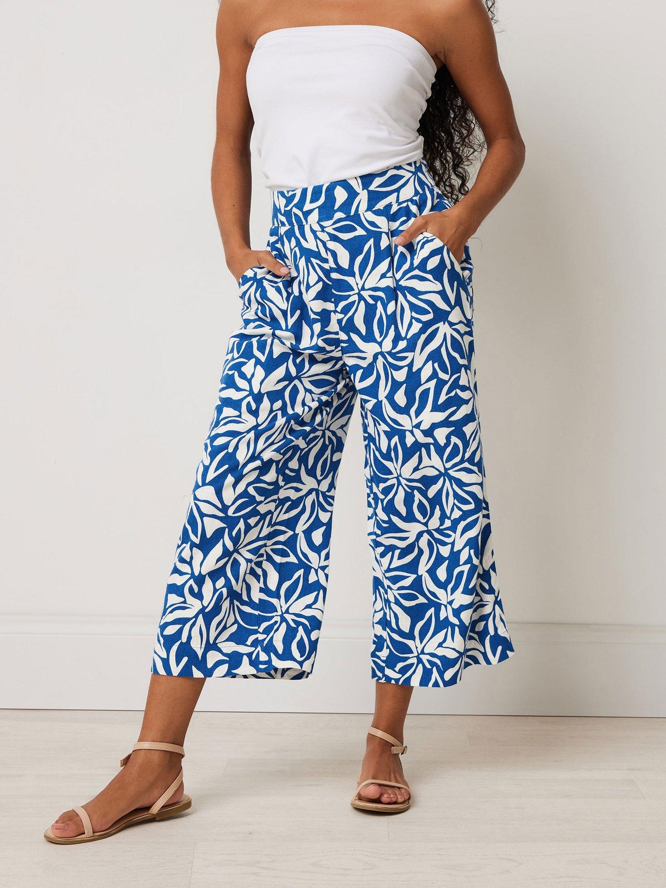 undefined Petite Abstract Wide Leg Crop Trouser - Blue