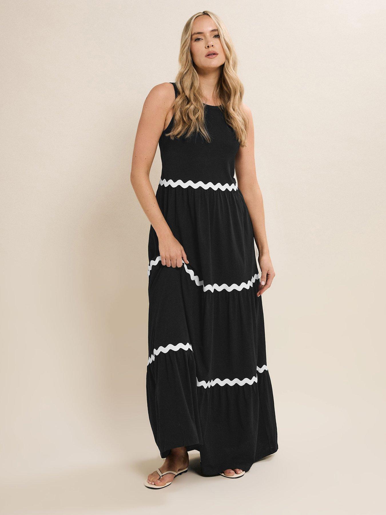 Long Tall Sally Contrast Trim Tiered Dress - Black