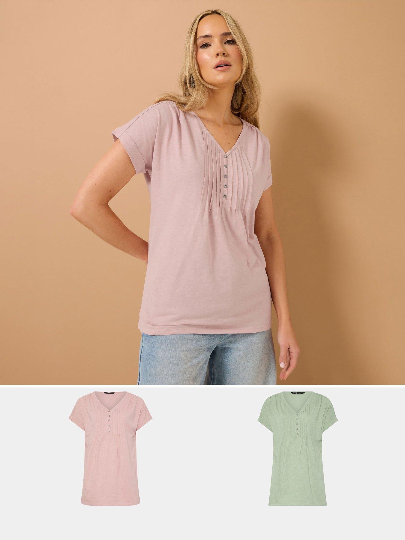undefined 2 Pack Short Sleeve Pintuck Henley Top - Pink