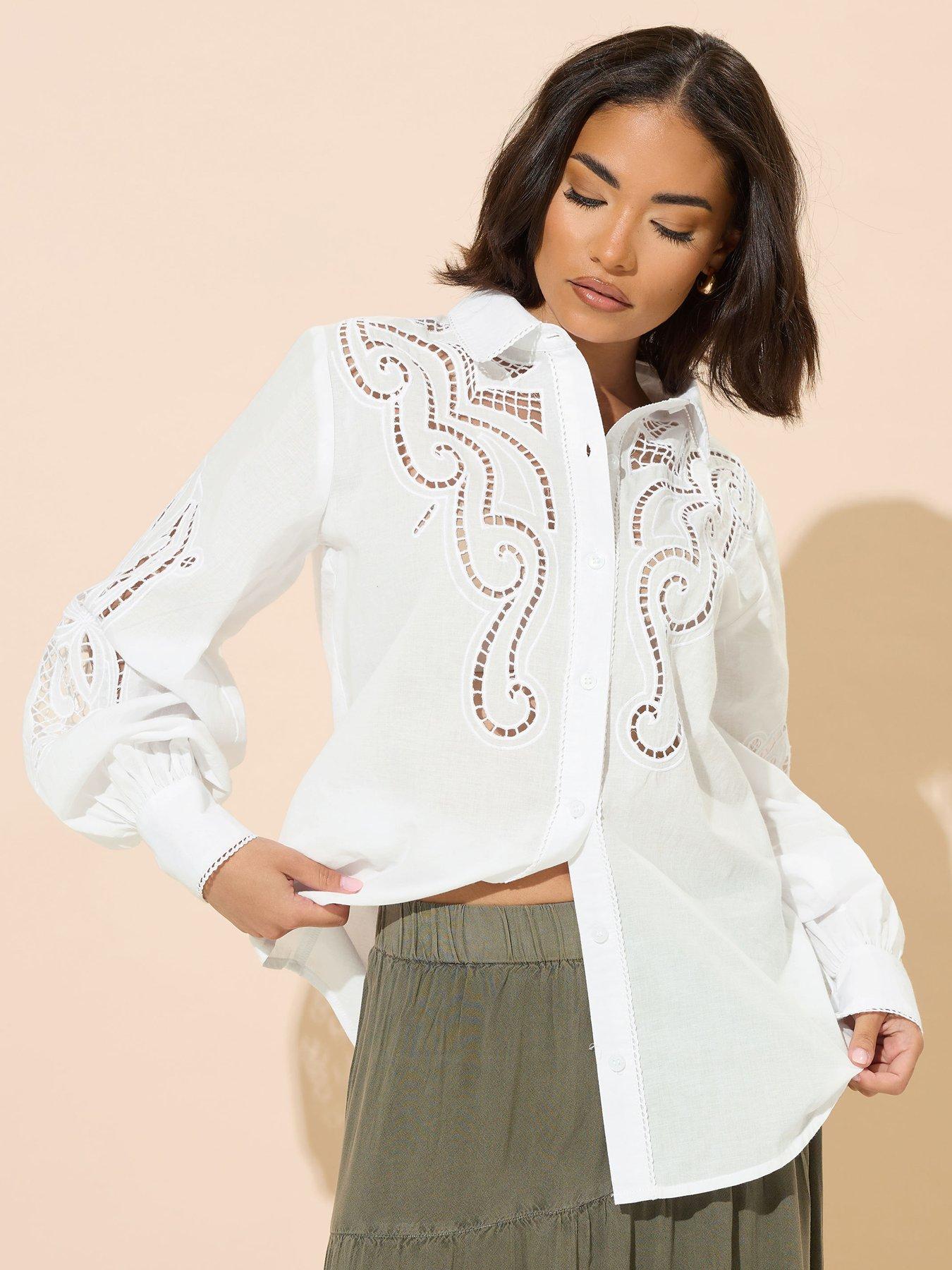 Image 1 of 5 of PixieGirl Petite Crochet Shirt - White