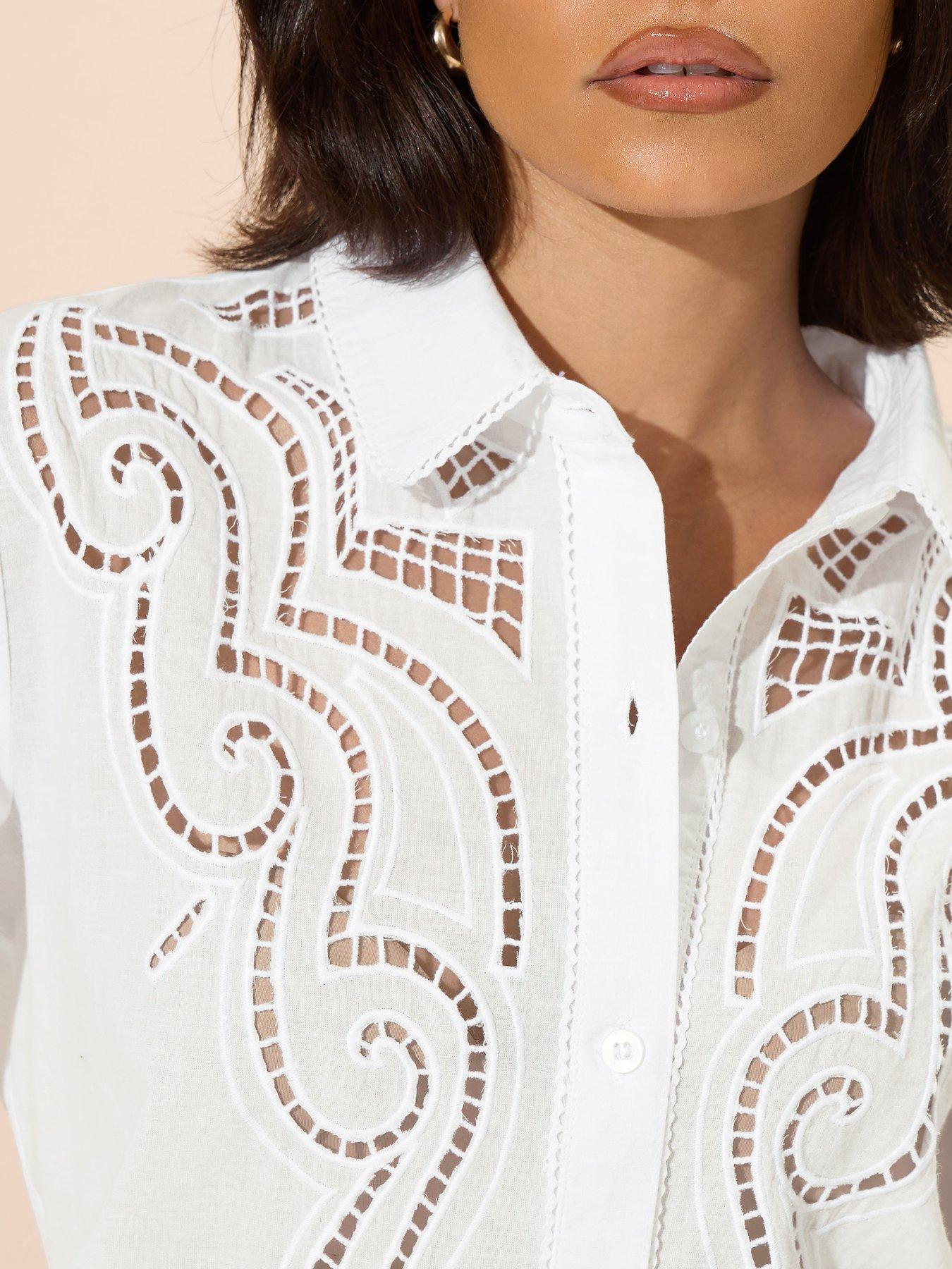 Image 4 of 5 of PixieGirl Petite Crochet Shirt - White