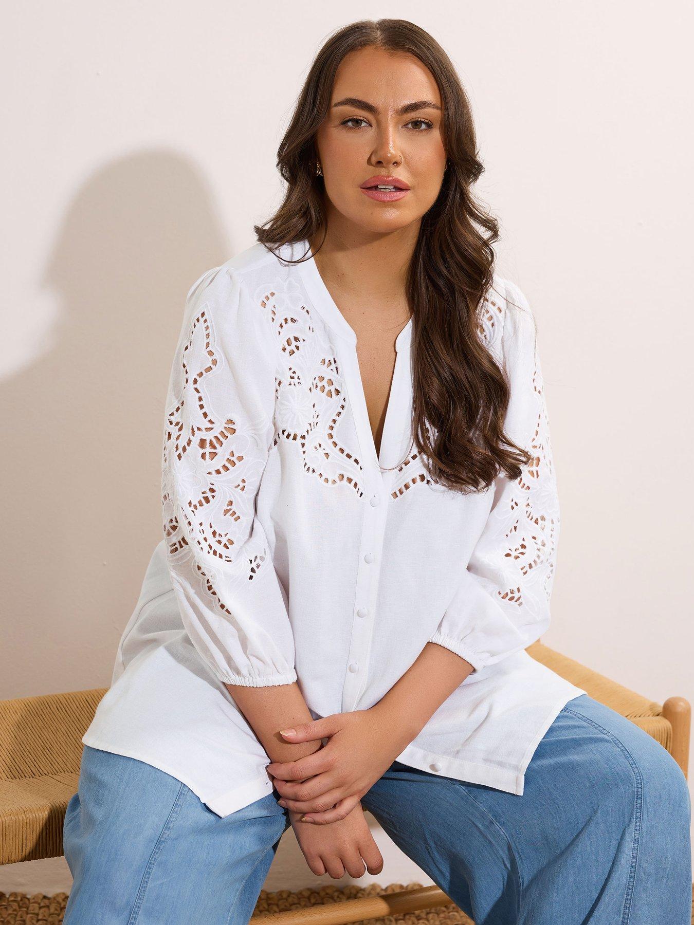undefined Cutwork Linen Blouse - White