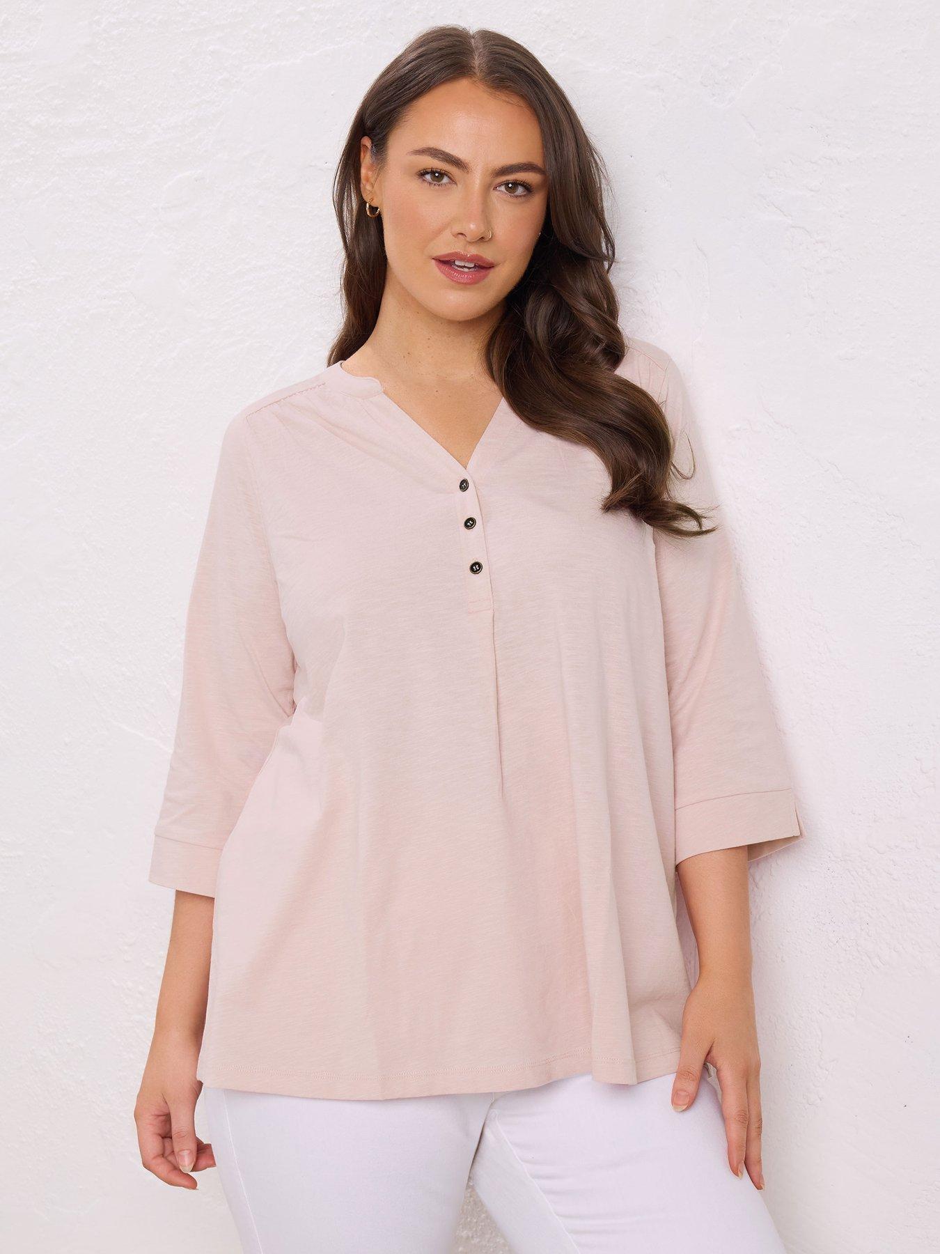 undefined Pleat Front Henley - Pink