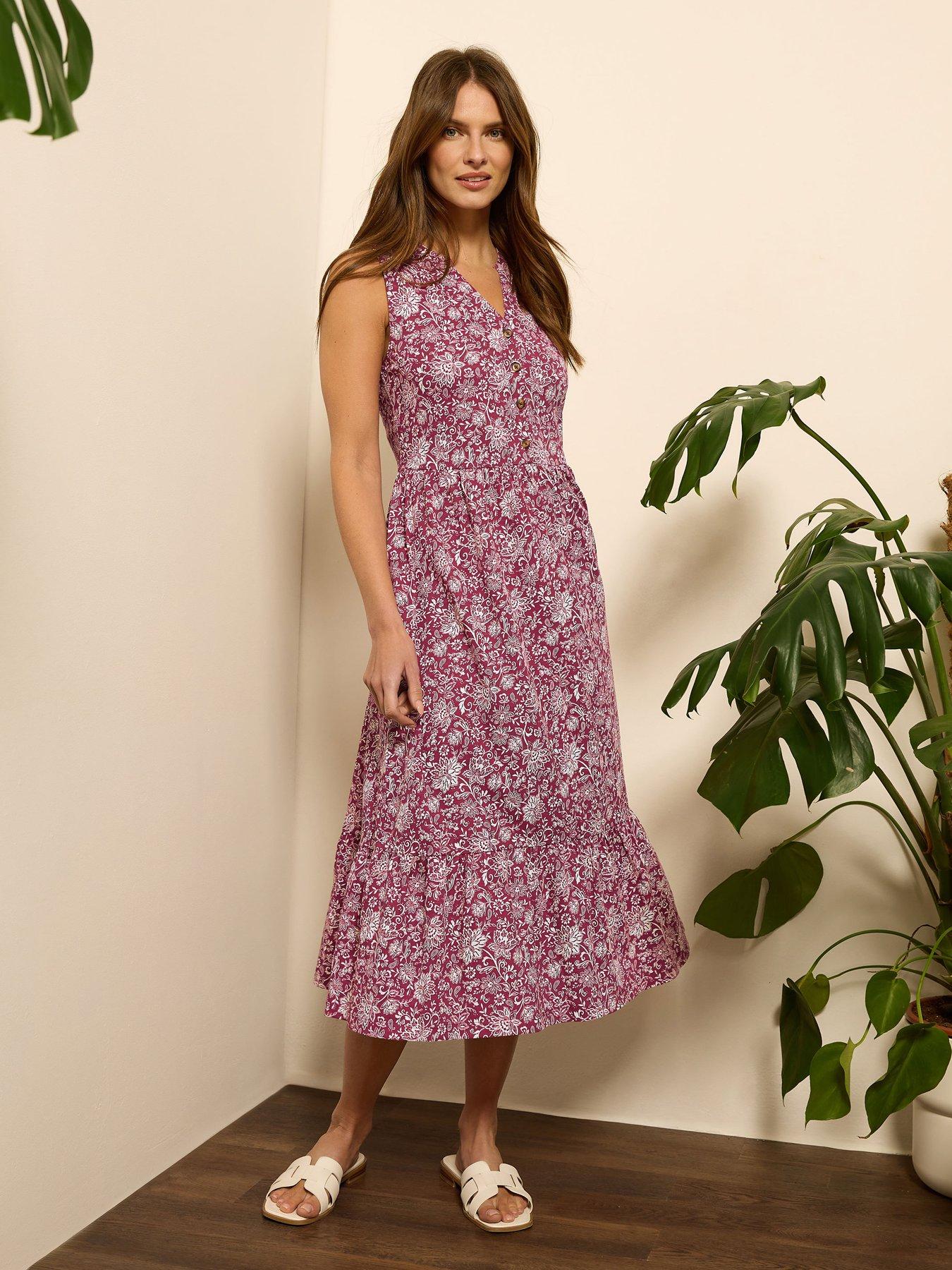 undefined Sleeveless Half Button Midi Dress - Red
