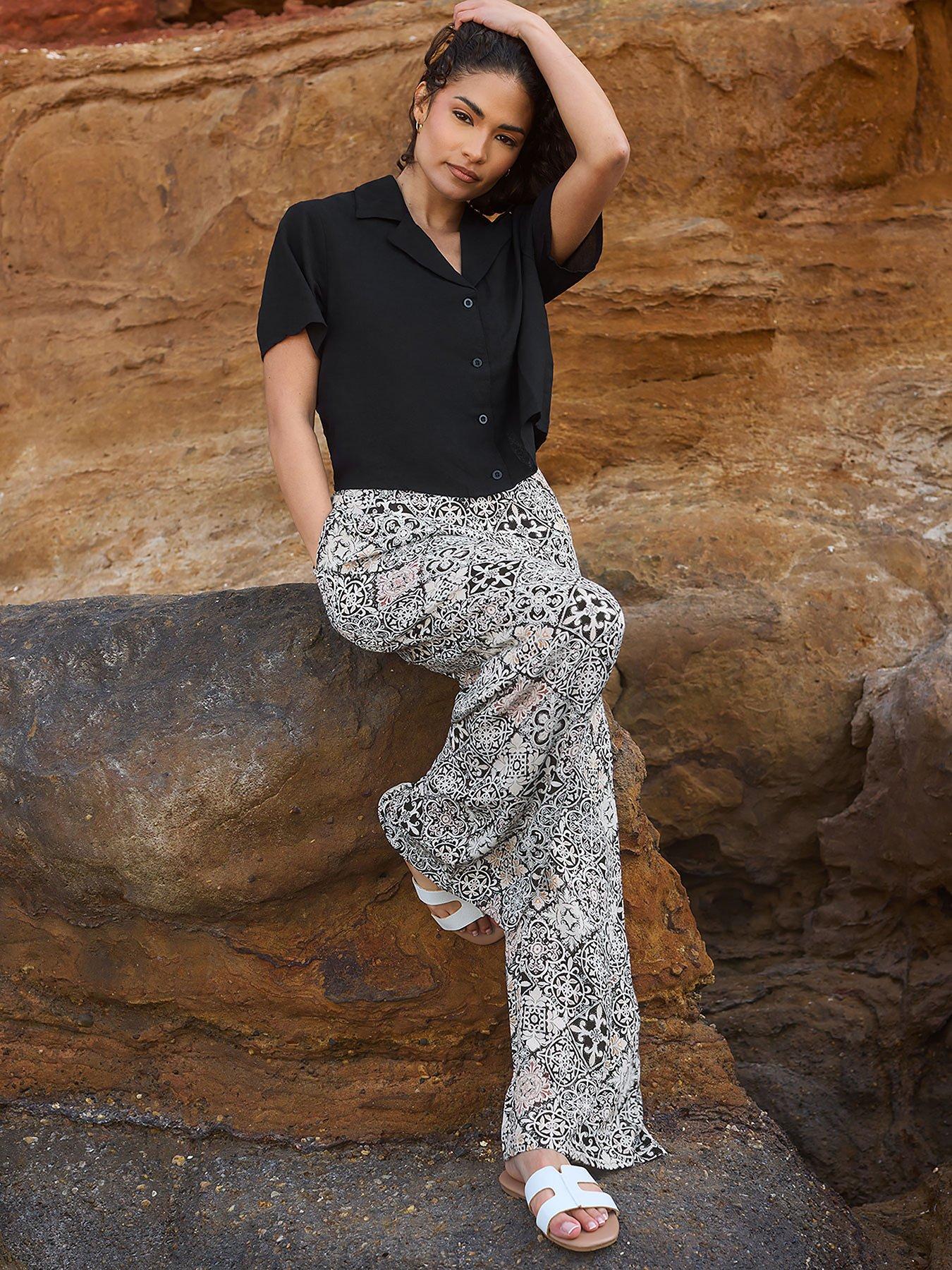 undefined Petite Mono Tile Print Wide Leg Trouser - Black