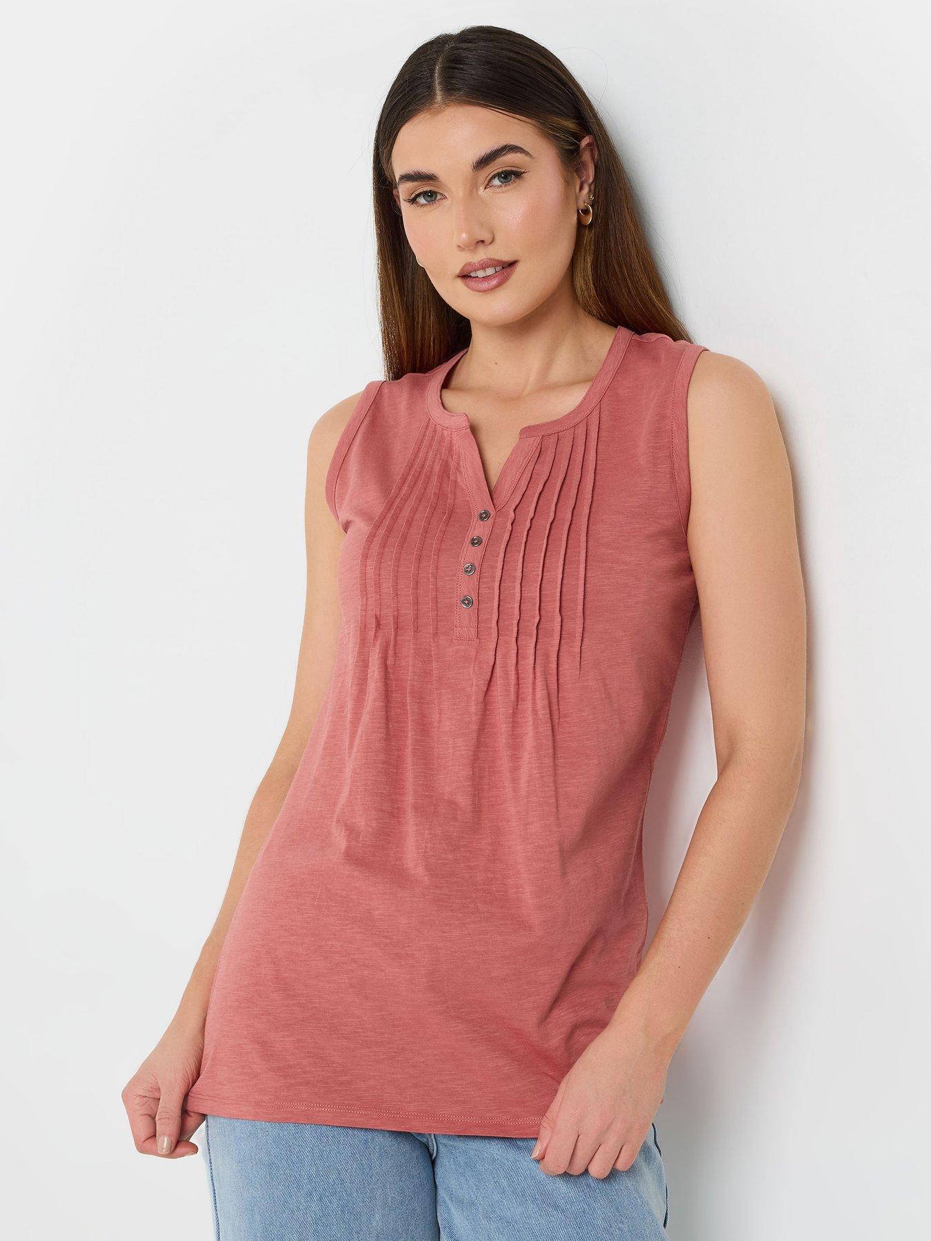 undefined Sleeveless Pintuck Henley Top - Pink