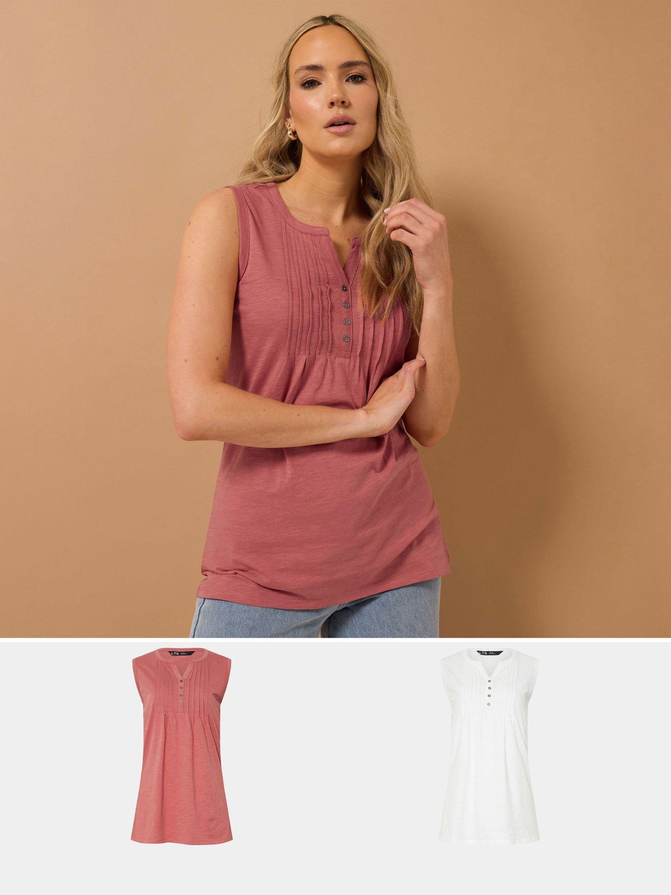 undefined Tall 2 Pack Sleeveless Pintuck Henley Top