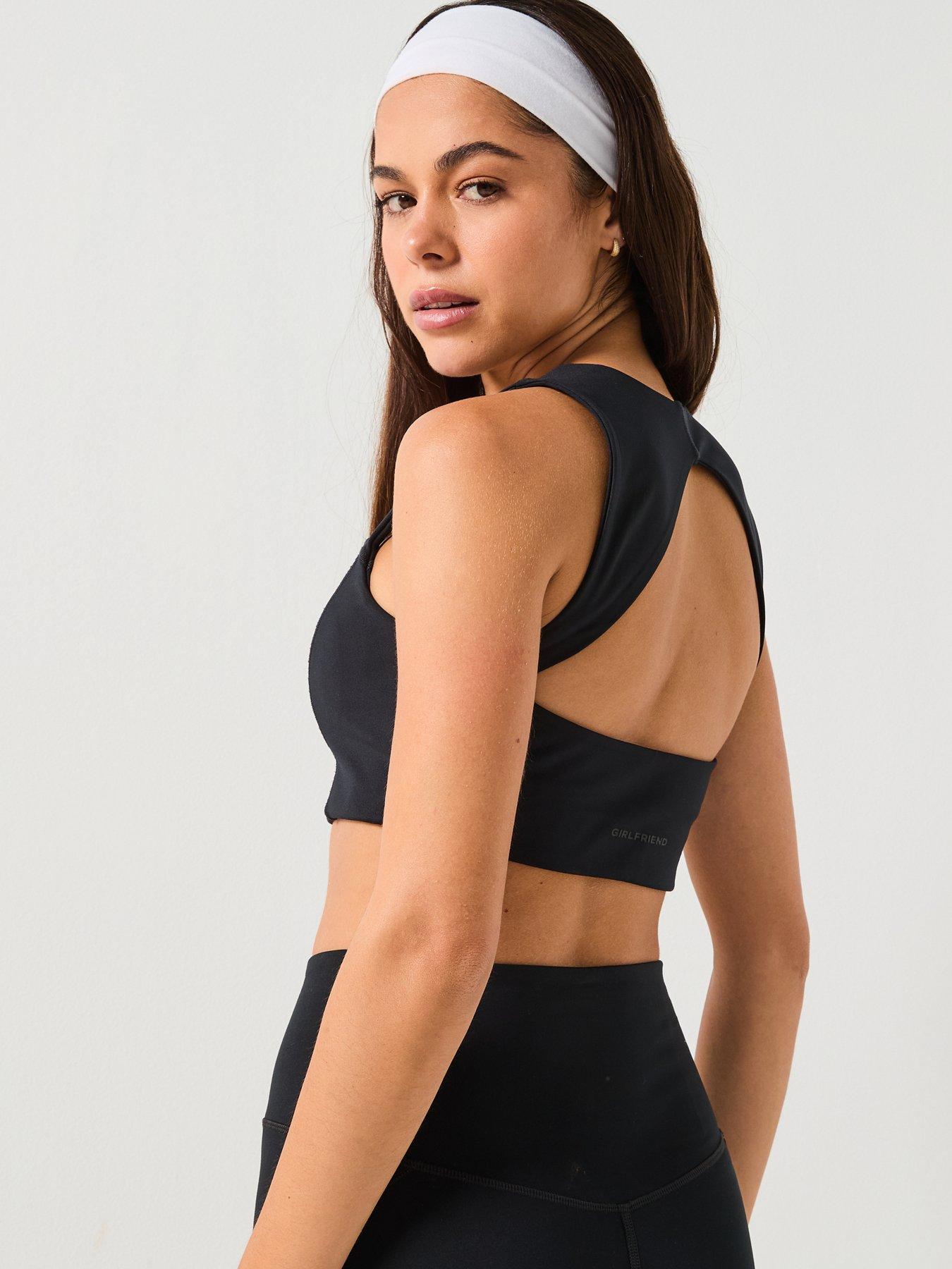 image of girlfriend-collective-womens-training-natalie-seamed-bra-open-back-black