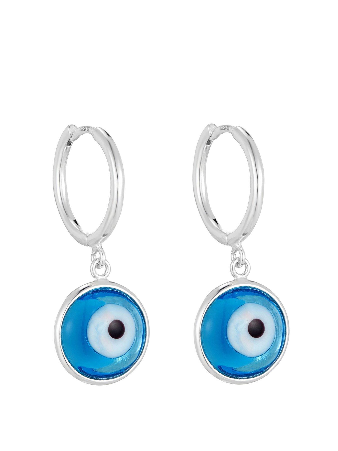  image of seol-gold-sterling-silver-evil-eye-glass-charm-hoops