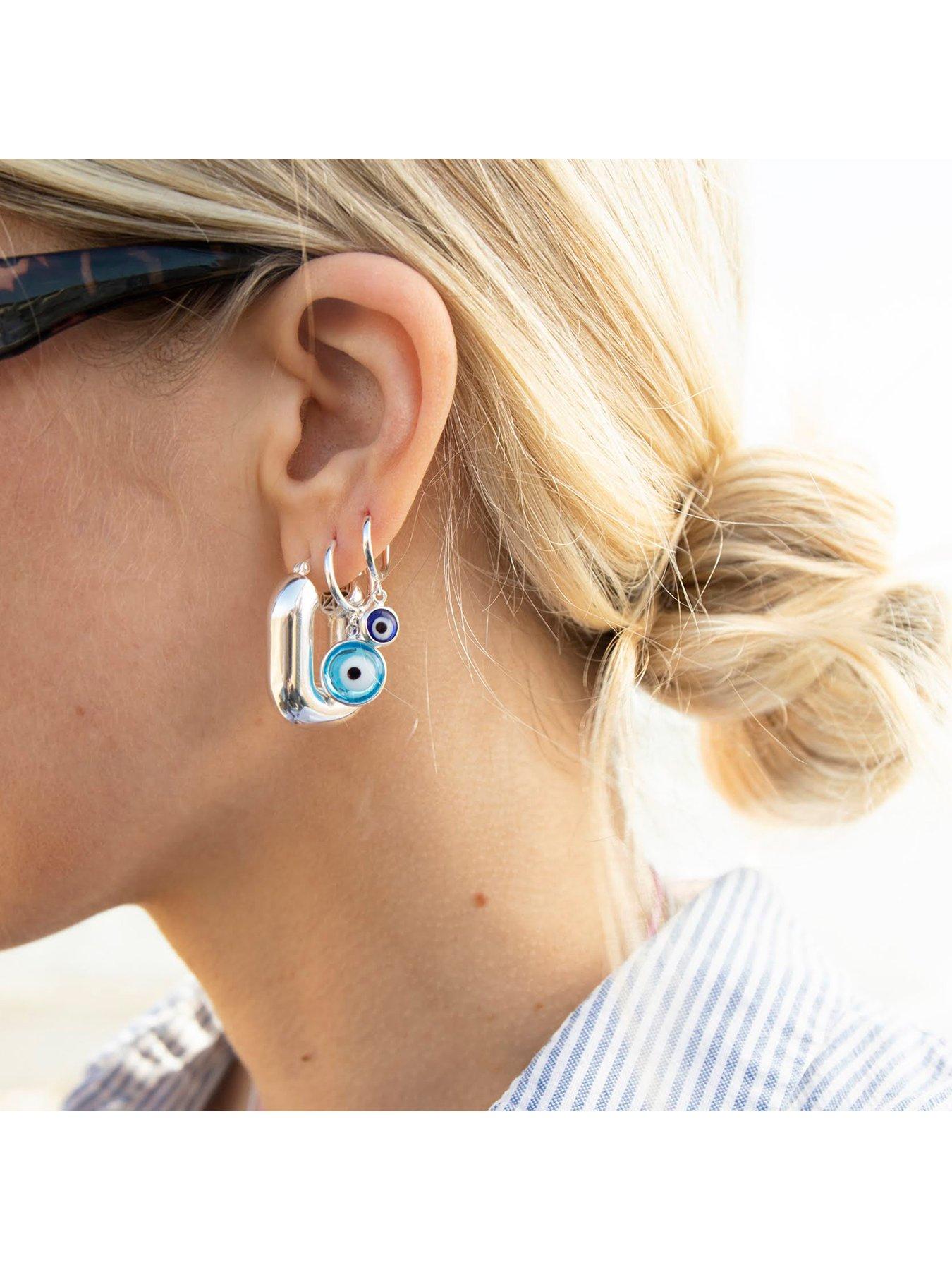 stillFront image of seol-gold-sterling-silver-evil-eye-glass-charm-hoops