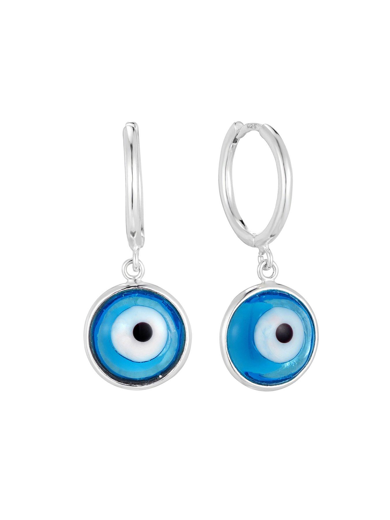  image of seol-gold-sterling-silver-evil-eye-glass-charm-hoops